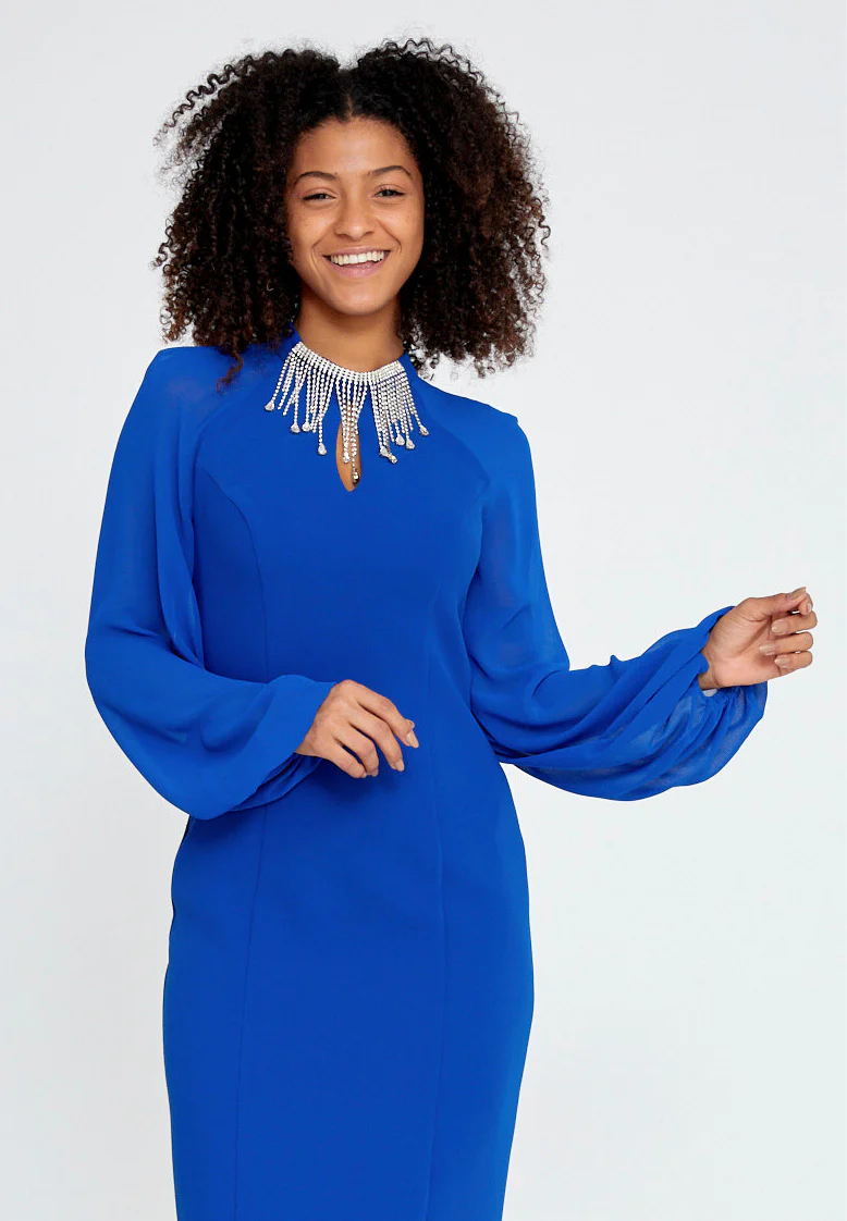 Long Sleeve Midi Crepe Column Regular Evening Dress jnm23-354 - Image 8