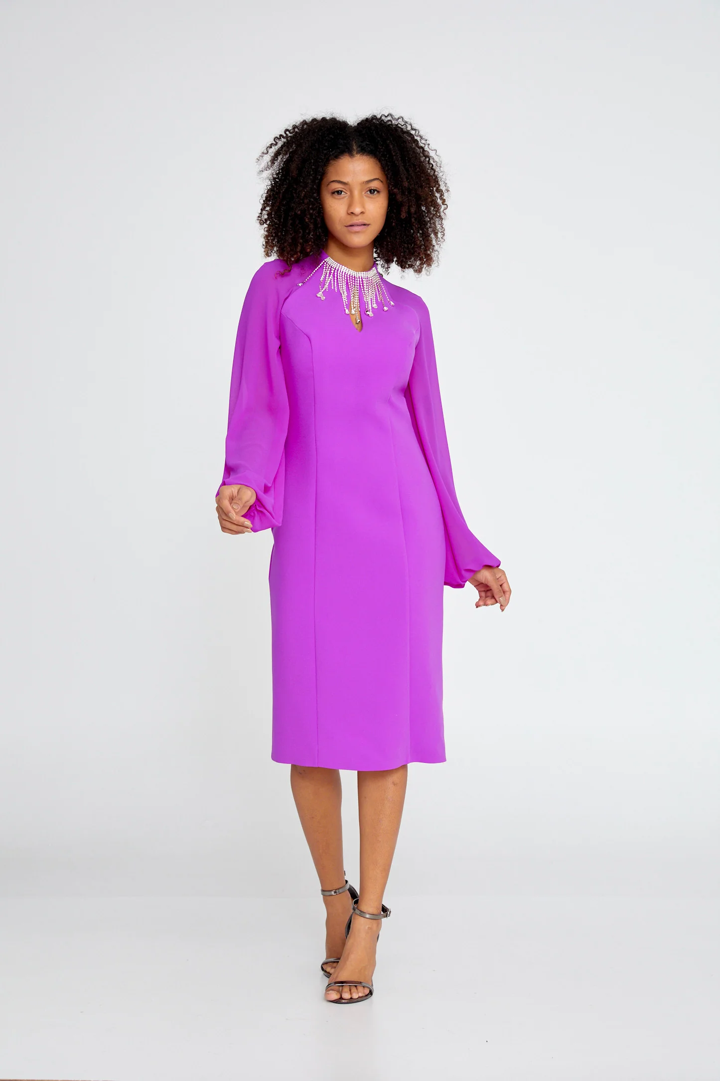 Long Sleeve Midi Crepe Column Regular Evening Dress jnm23-354 - Image 9