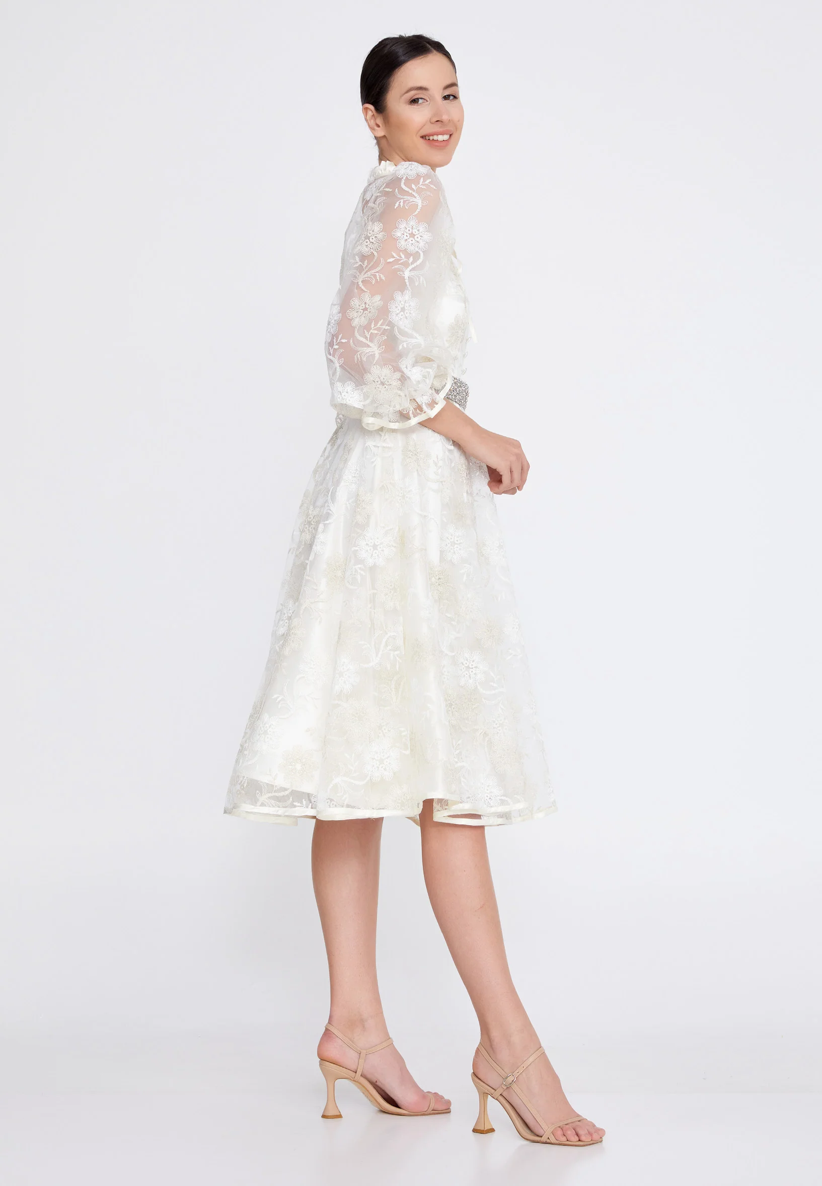 Long Sleeve Midi Lace A - Line Regular Prom Dress ons000-82 - Image 3