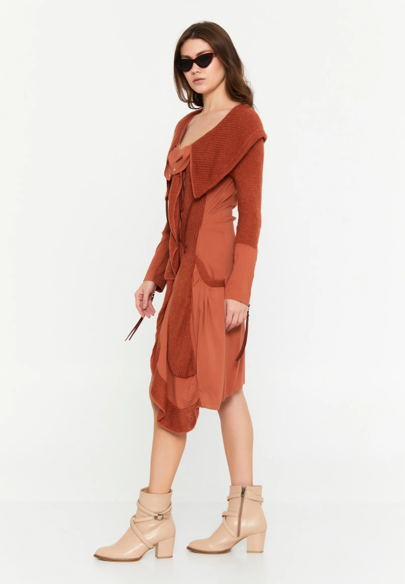 Long Sleeve Midi Lana Wool Column Regular Casual Dress ser14347 - Image 15