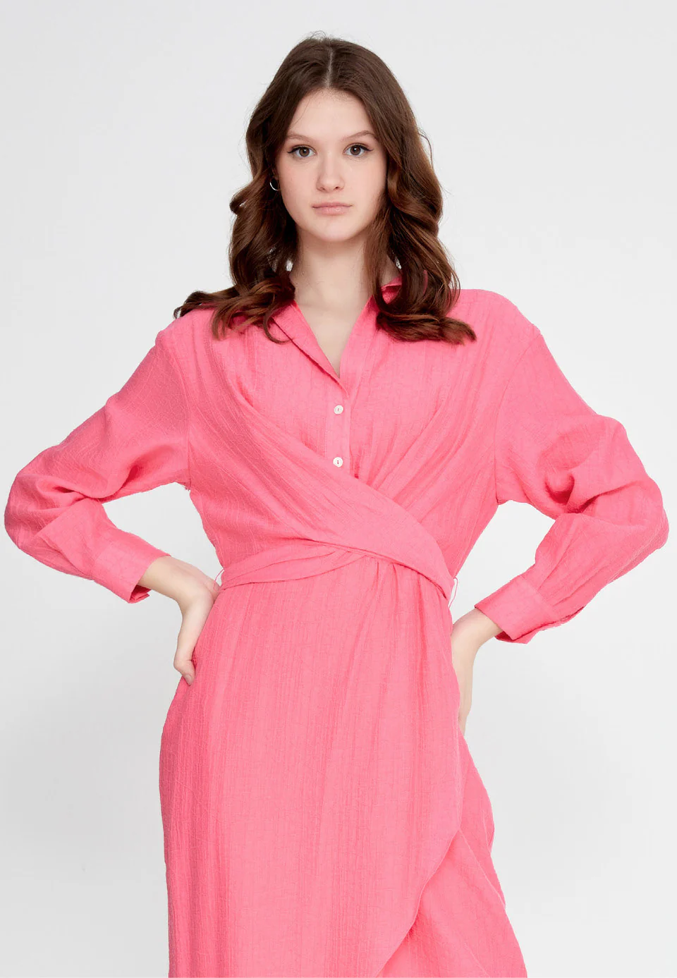 Long Sleeve Midi Linen Column Regular Casual Dress ber23y5103 - Image 8