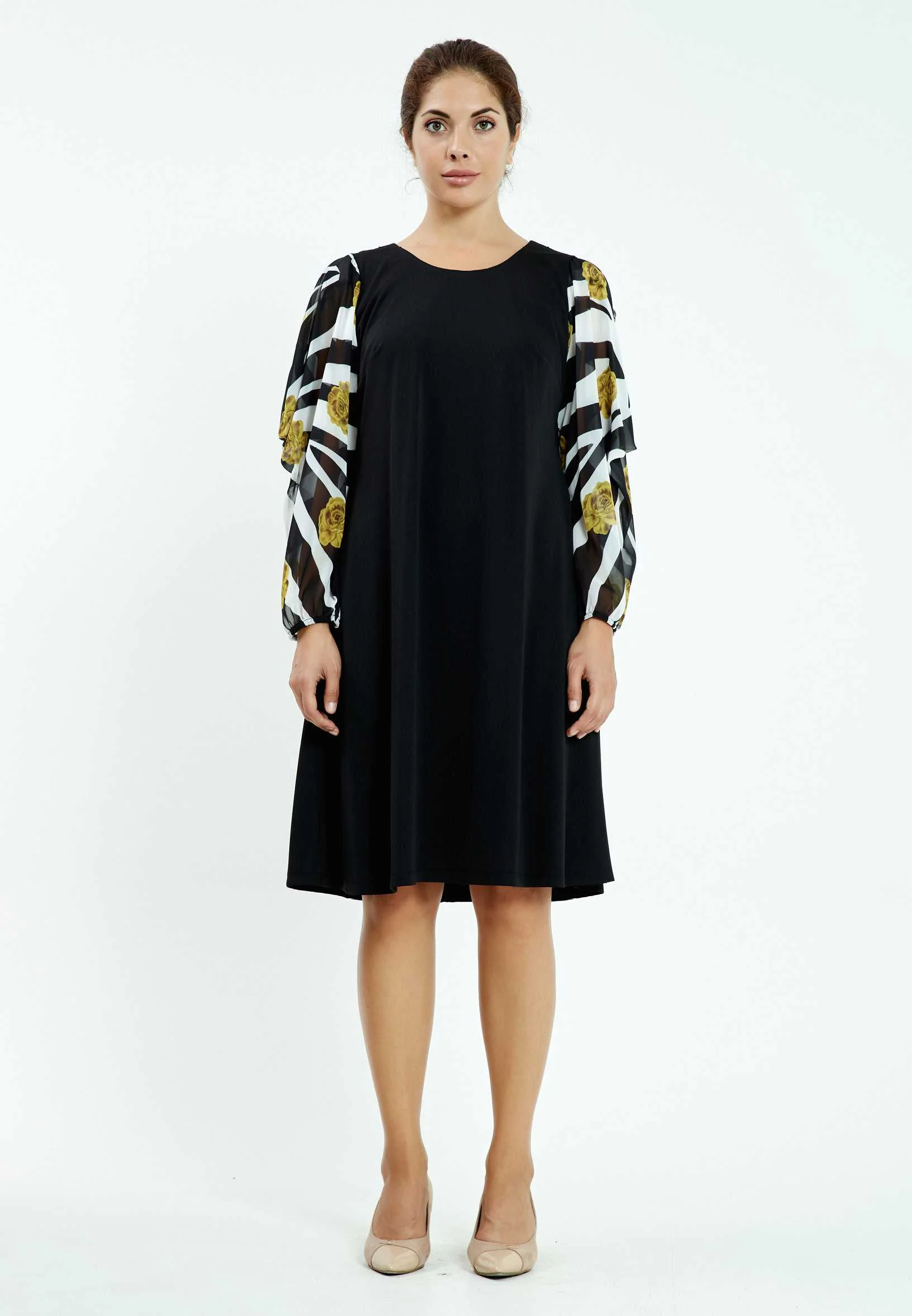 Long Sleeve Midi Lycra A - Line Plus Size Casual Dress ayb20y9508