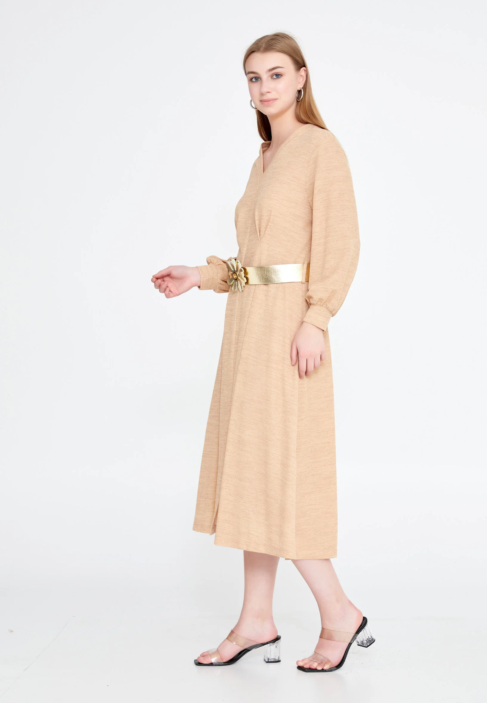 Long Sleeve Midi Lycra A - Line Regular Casual Dress ber20y5111 - Image 3