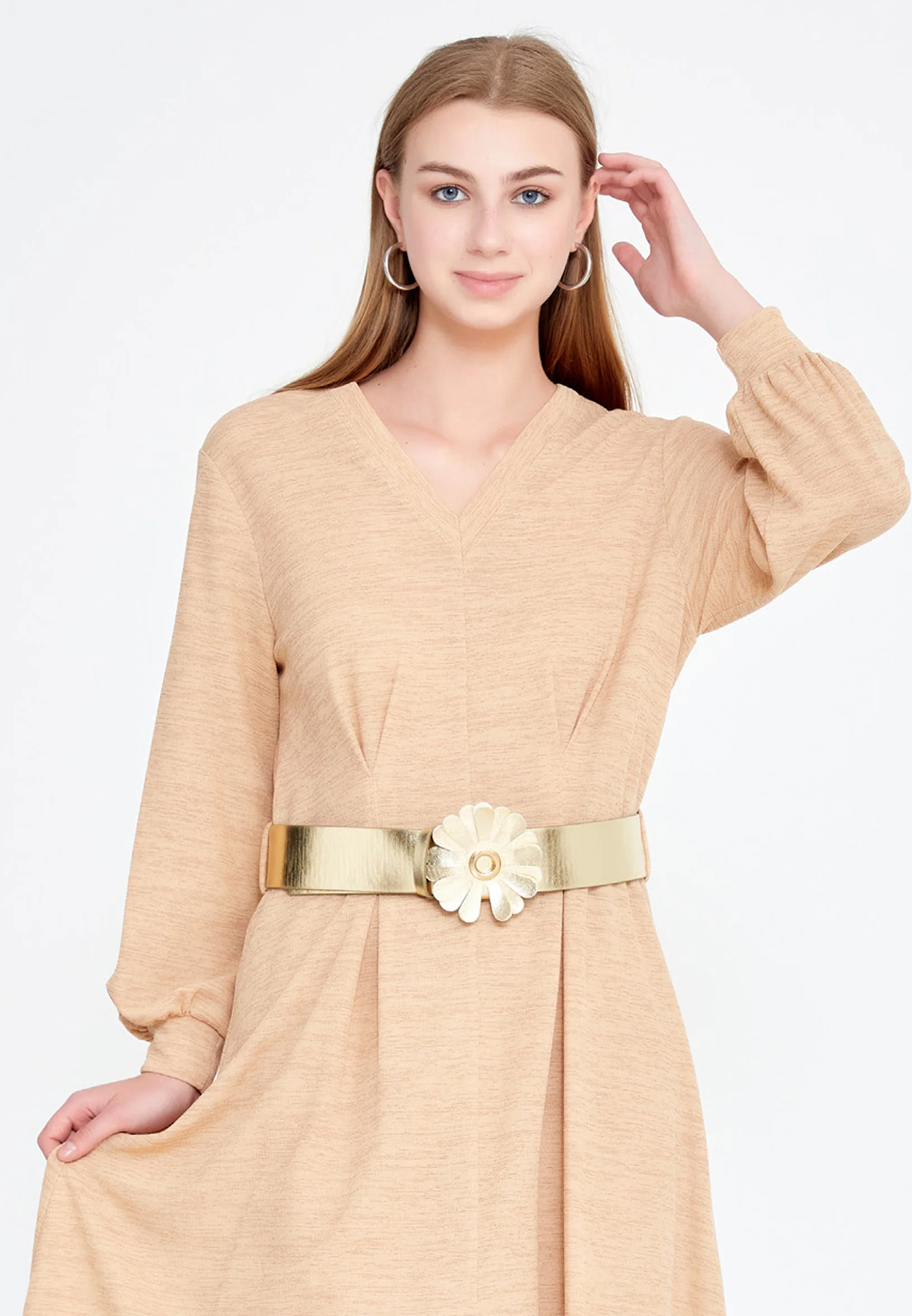 Long Sleeve Midi Lycra A - Line Regular Casual Dress ber20y5111 - Image 4