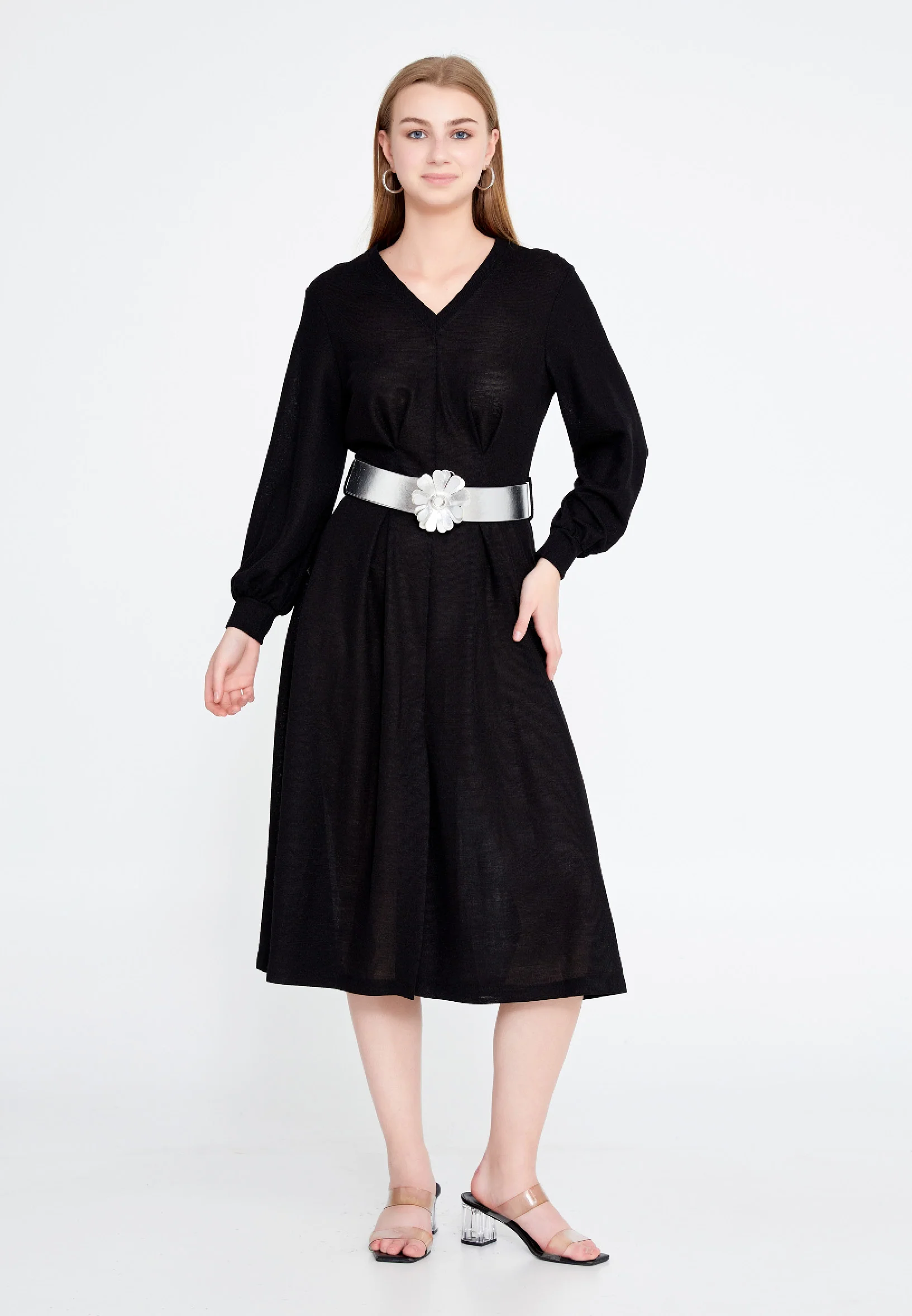 Long Sleeve Midi Lycra A - Line Regular Casual Dress ber20y5111 - Image 5