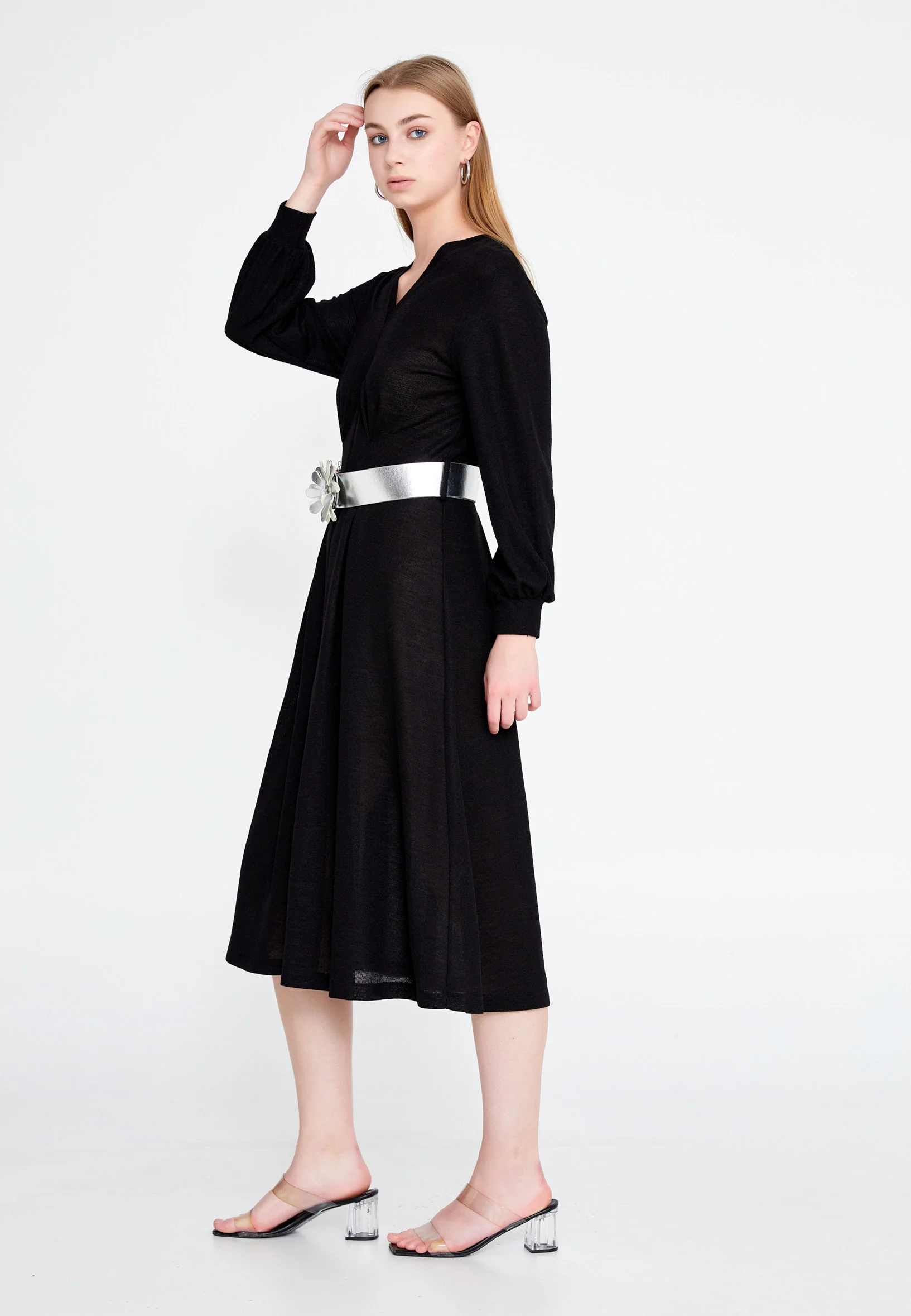 Long Sleeve Midi Lycra A - Line Regular Casual Dress ber20y5111 - Image 7