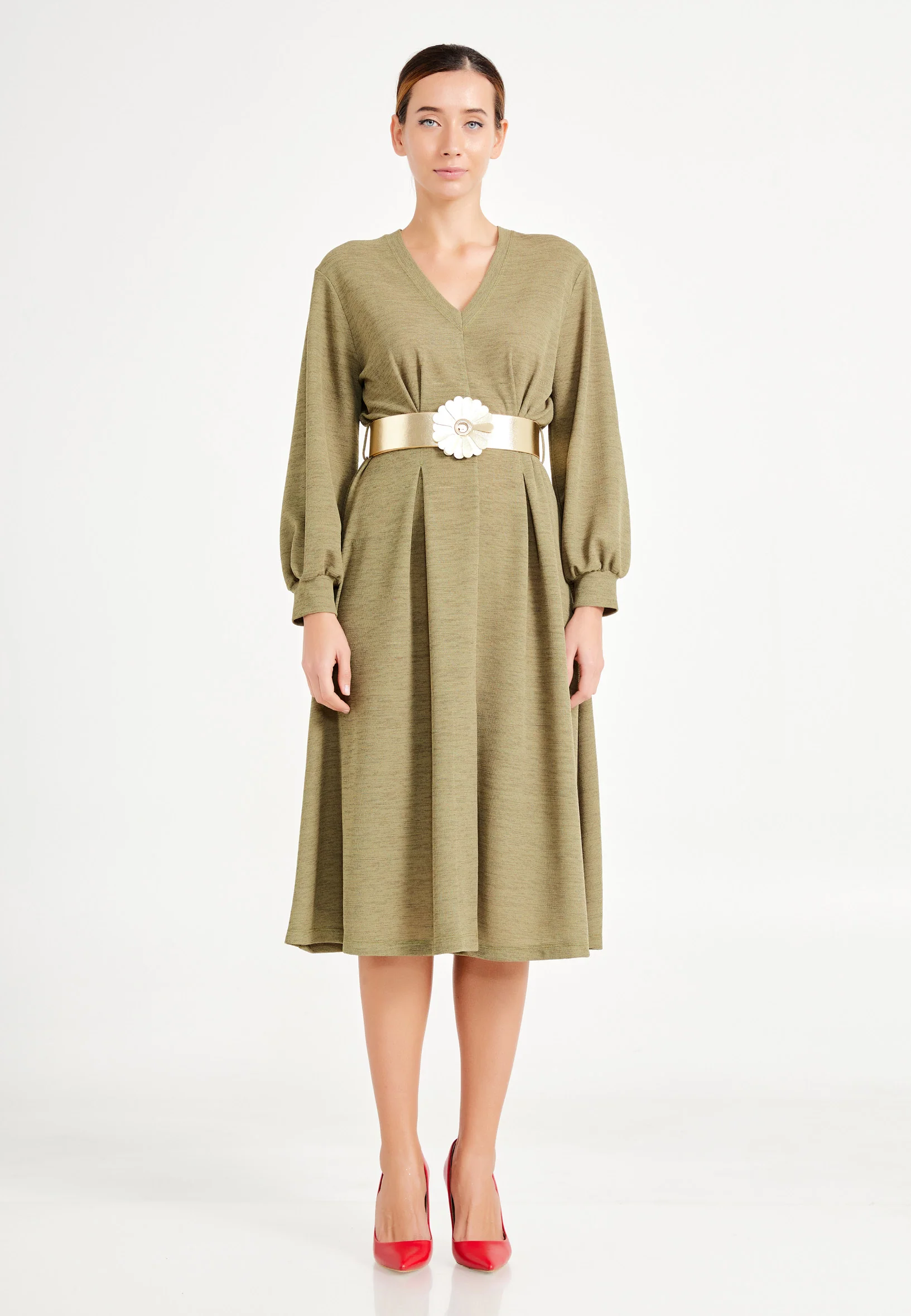 Long Sleeve Midi Lycra A - Line Regular Casual Dress ber20y5111 - Image 9