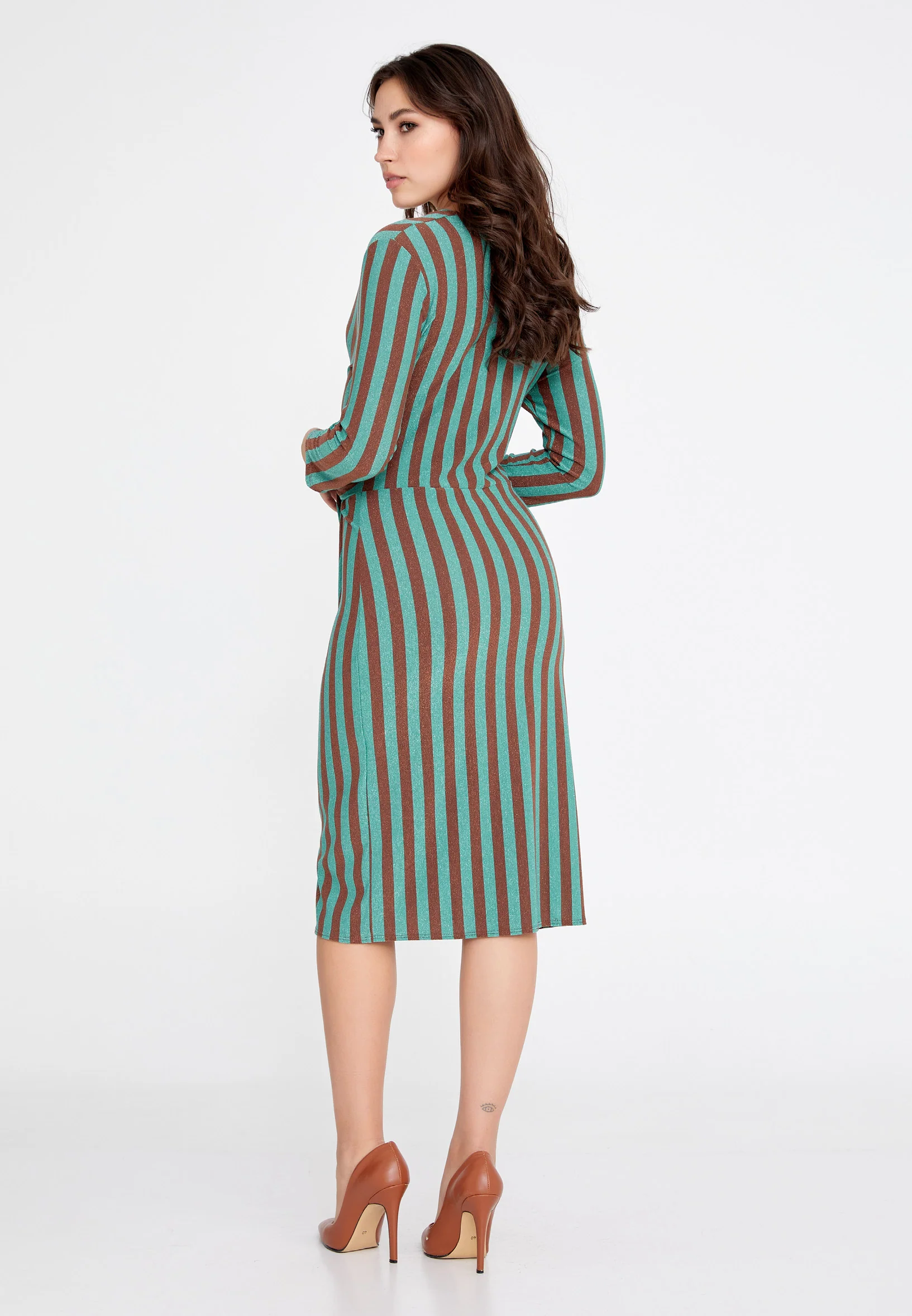 Long Sleeve Midi Lycra Bodycon Regular Casual Dress esl249abito - Image 2