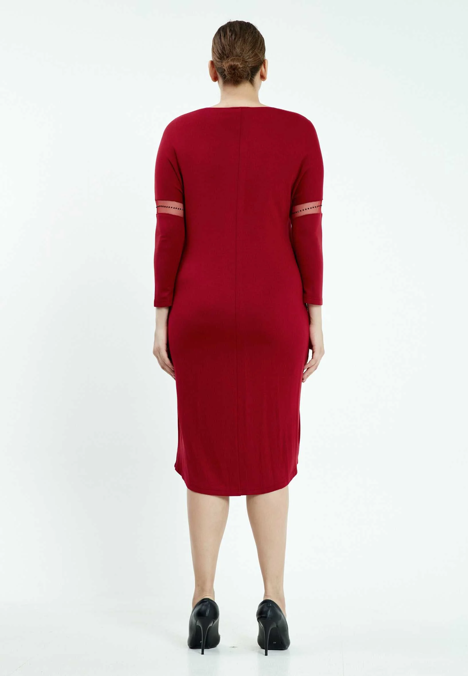 Long Sleeve Midi Lycra Column Plus Size Casual Dress ayb16k6563 - Image 10