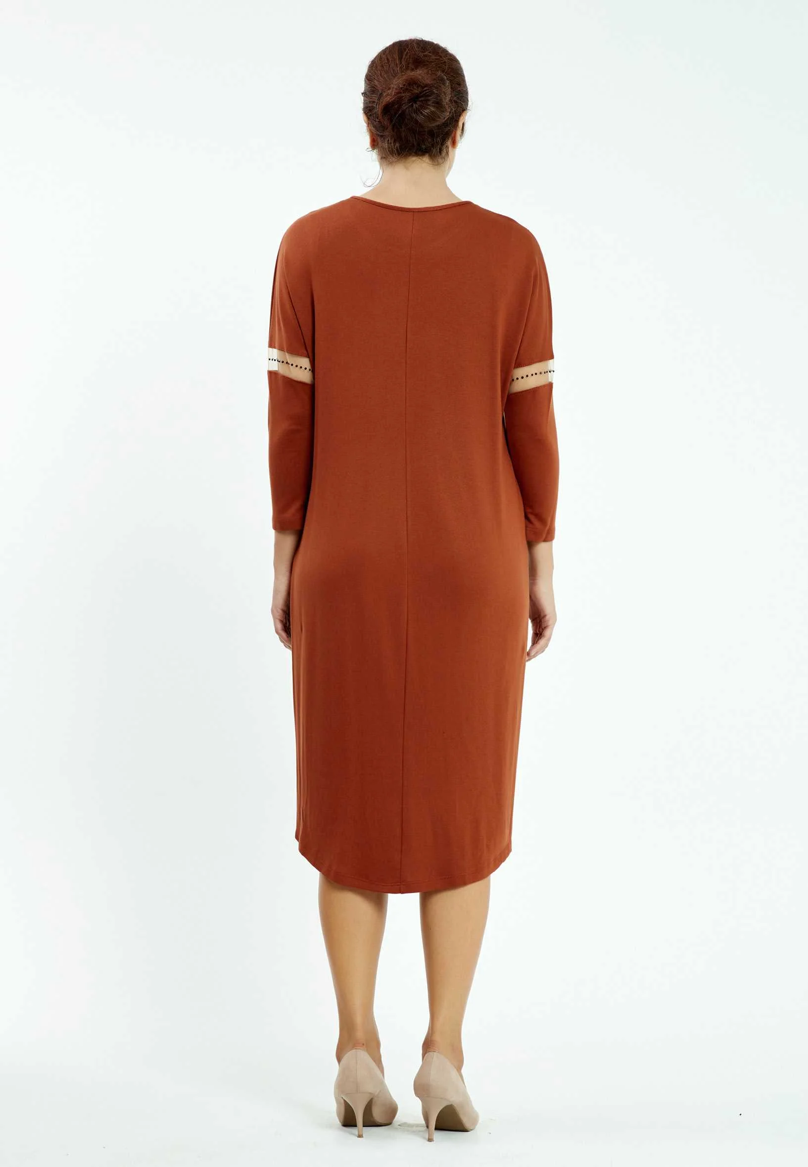 Long Sleeve Midi Lycra Column Plus Size Casual Dress ayb16k6563 - Image 6