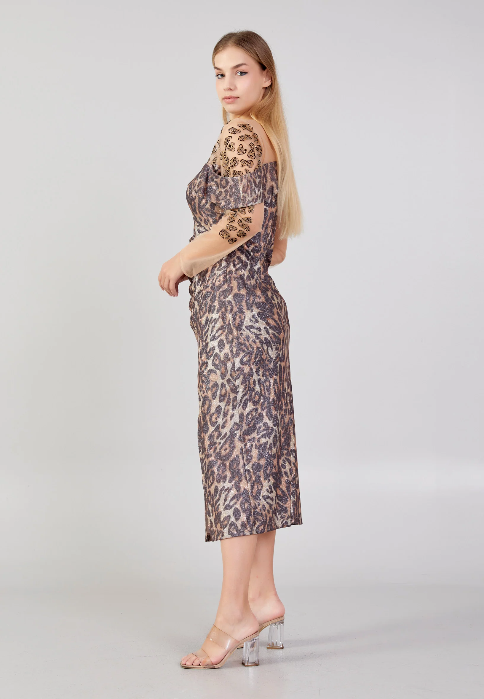 Long Sleeve Midi Lycra Column Plus Size Wedding Guest Dress rmn3101-b - Image 3