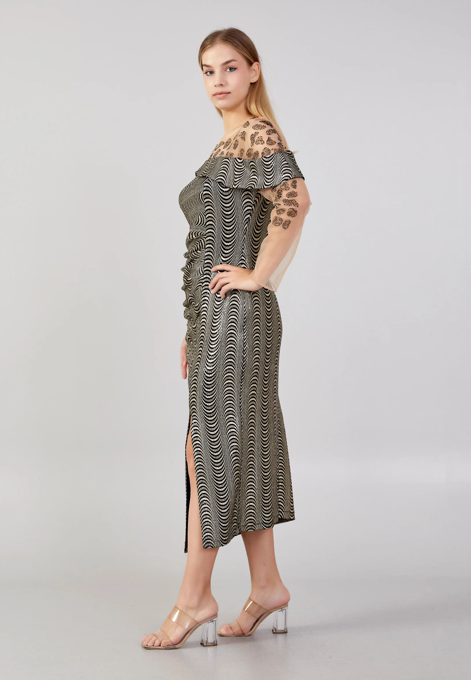 Long Sleeve Midi Lycra Column Plus Size Wedding Guest Dress rmn3101-b - Image 7