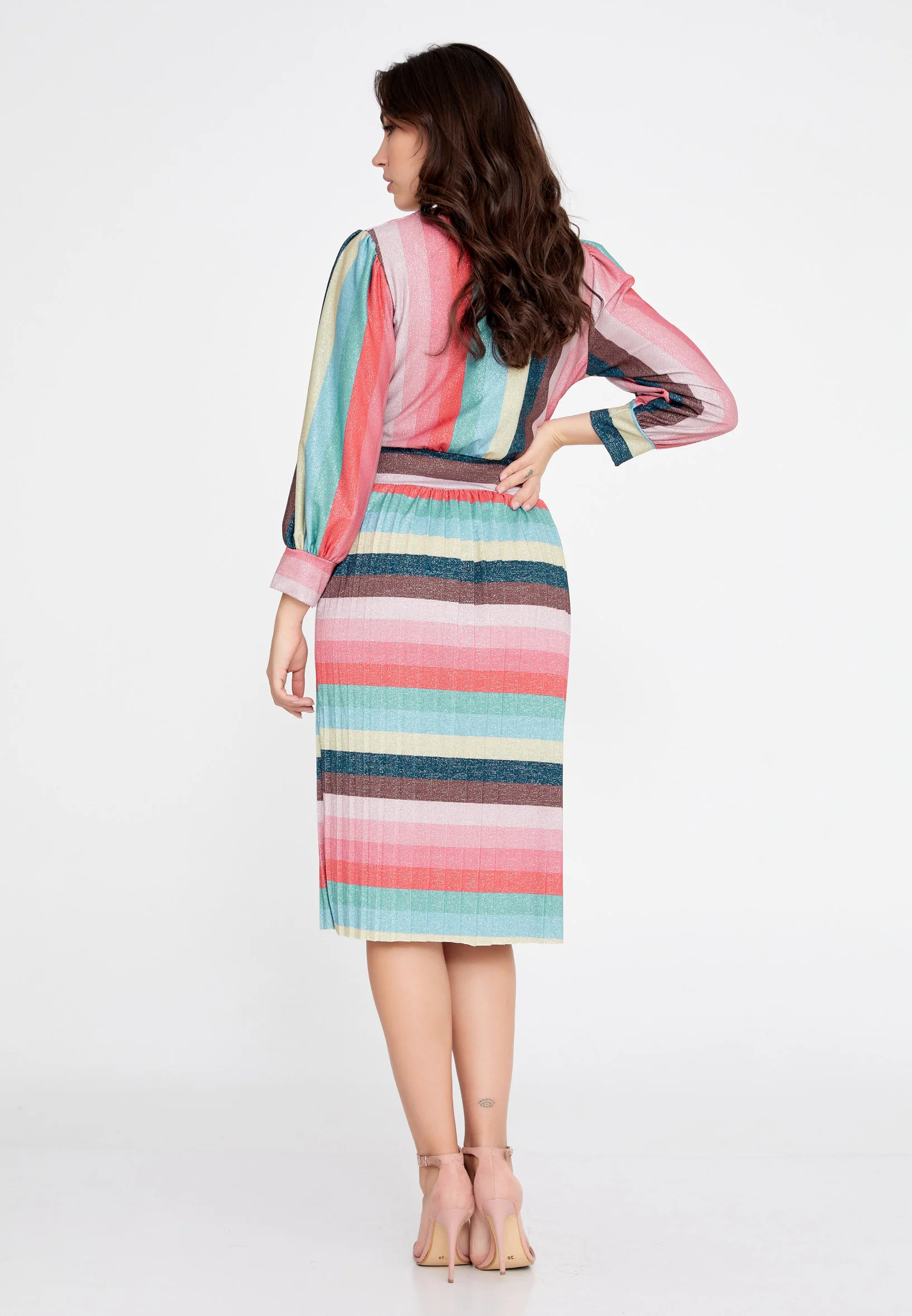 Long Sleeve Midi Lycra Column Regular Casual Dress esl288abito - Image 10