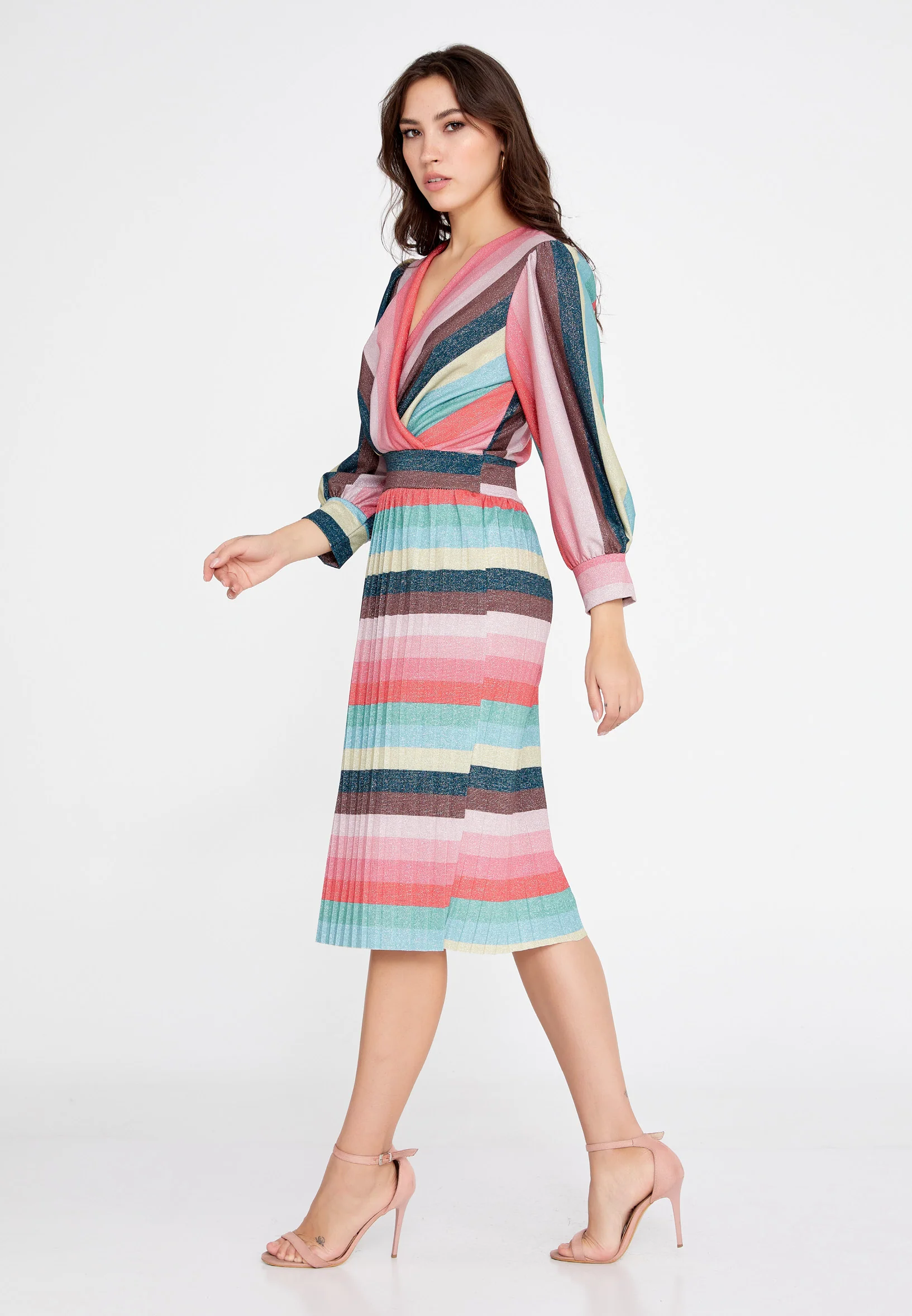 Long Sleeve Midi Lycra Column Regular Casual Dress esl288abito - Image 11