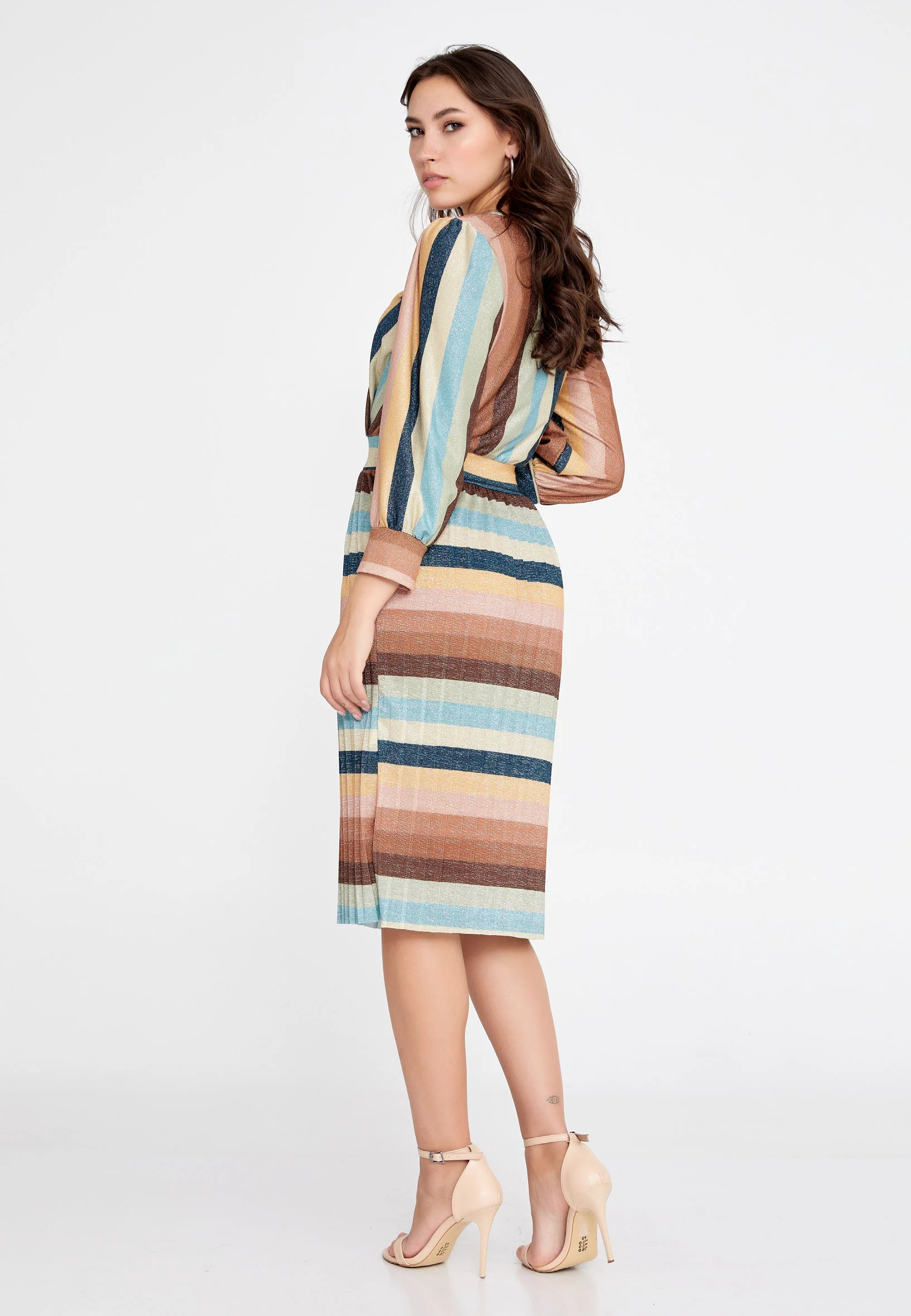 Long Sleeve Midi Lycra Column Regular Casual Dress esl288abito - Image 2