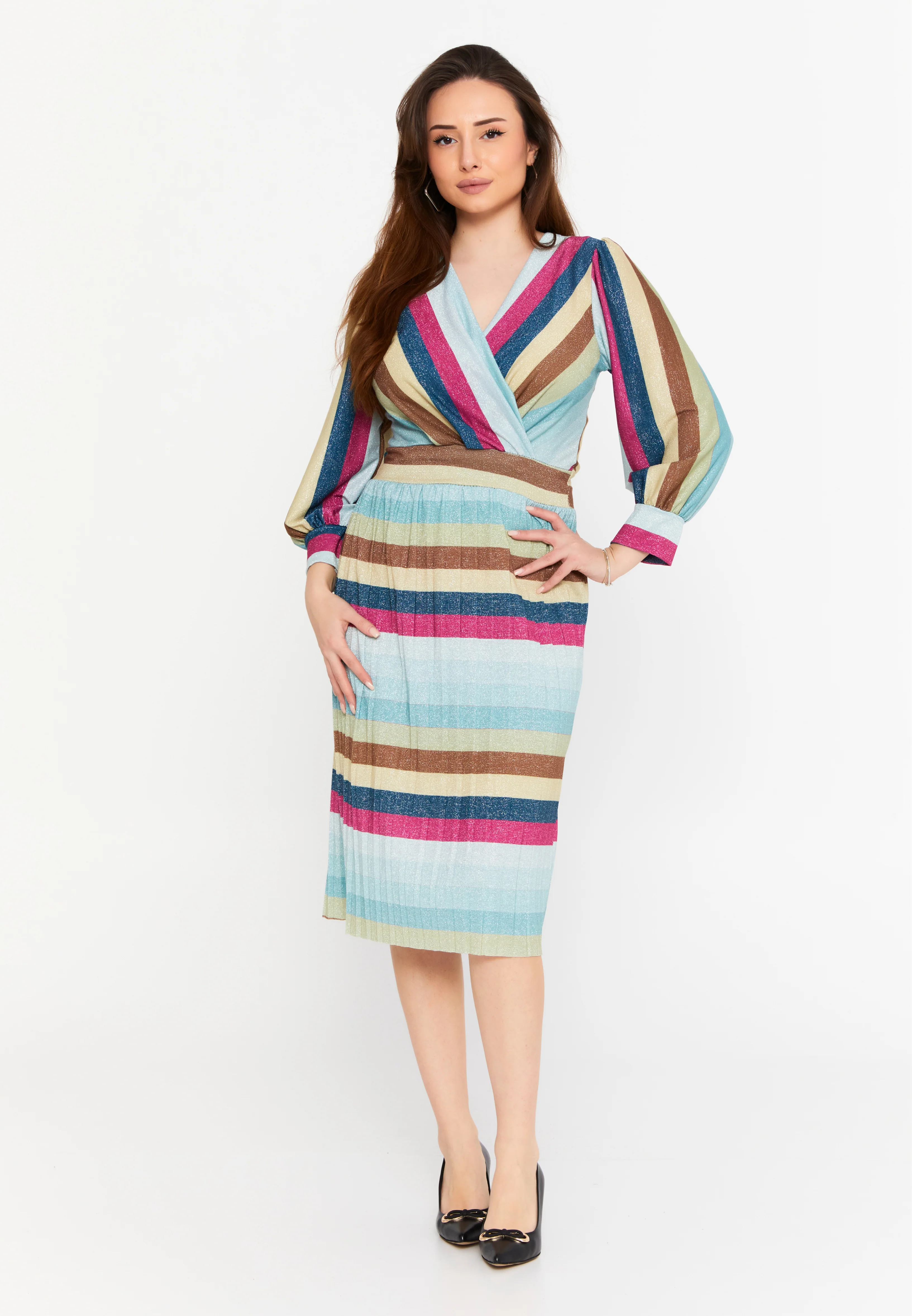 Long Sleeve Midi Lycra Column Regular Casual Dress esl288abito - Image 5