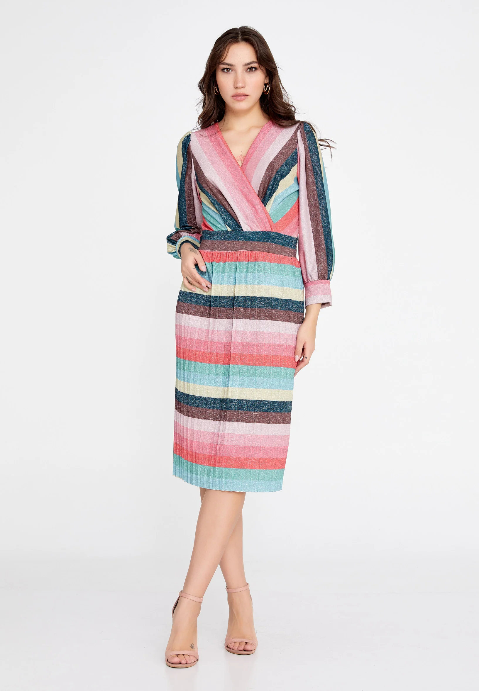 Long Sleeve Midi Lycra Column Regular Casual Dress esl288abito - Image 9