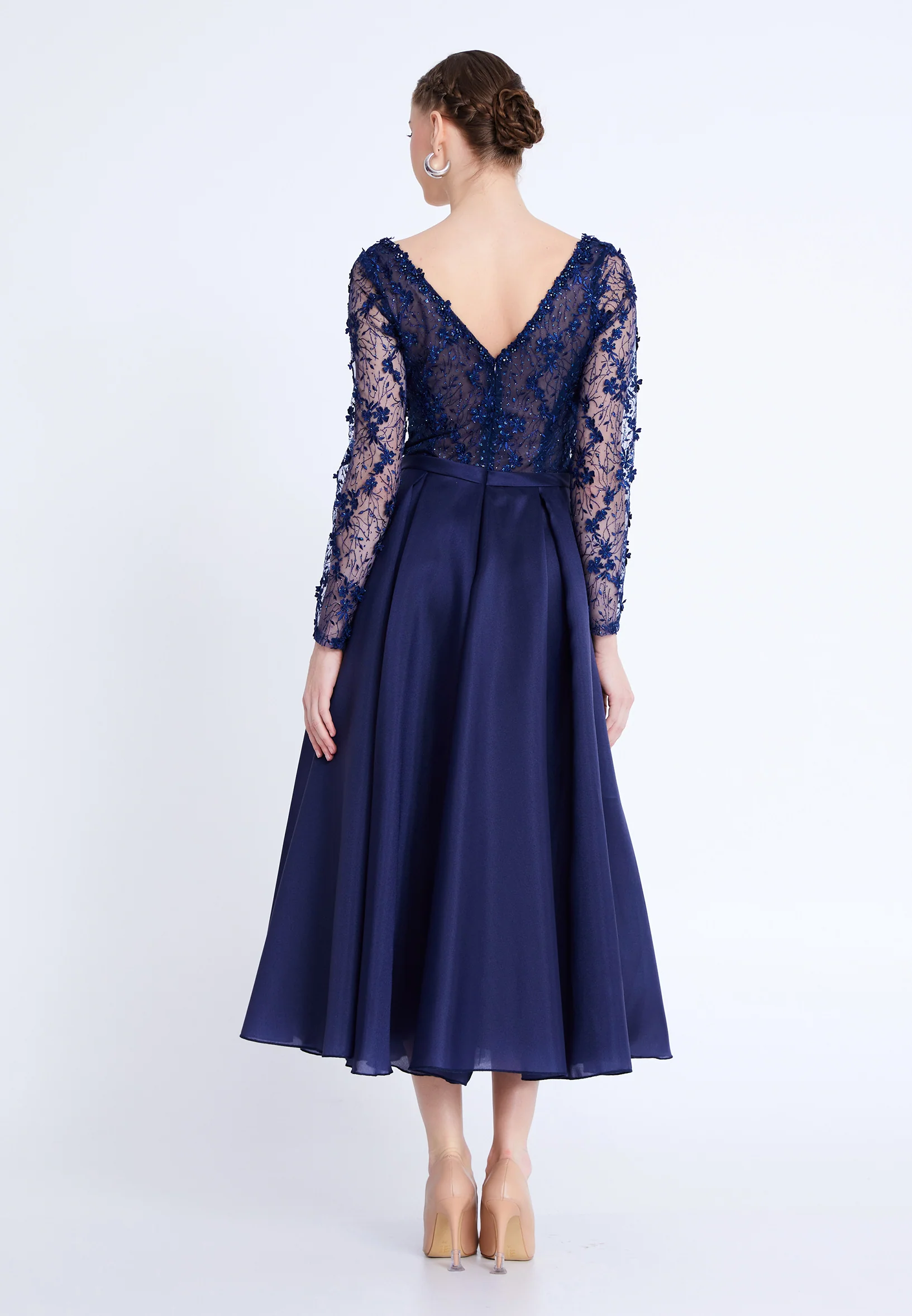 Long Sleeve Midi Polyester A - Line Regular Evening Dress aln1829 - Image 10