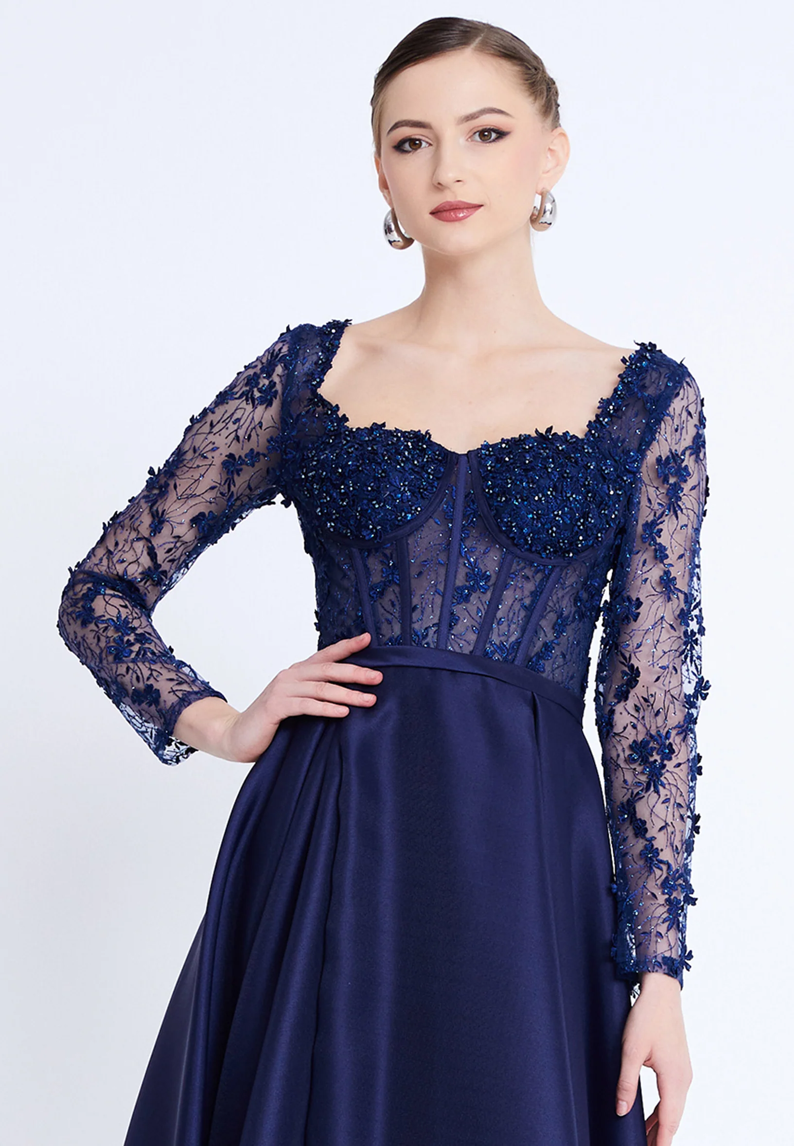 Long Sleeve Midi Polyester A - Line Regular Evening Dress aln1829 - Image 12