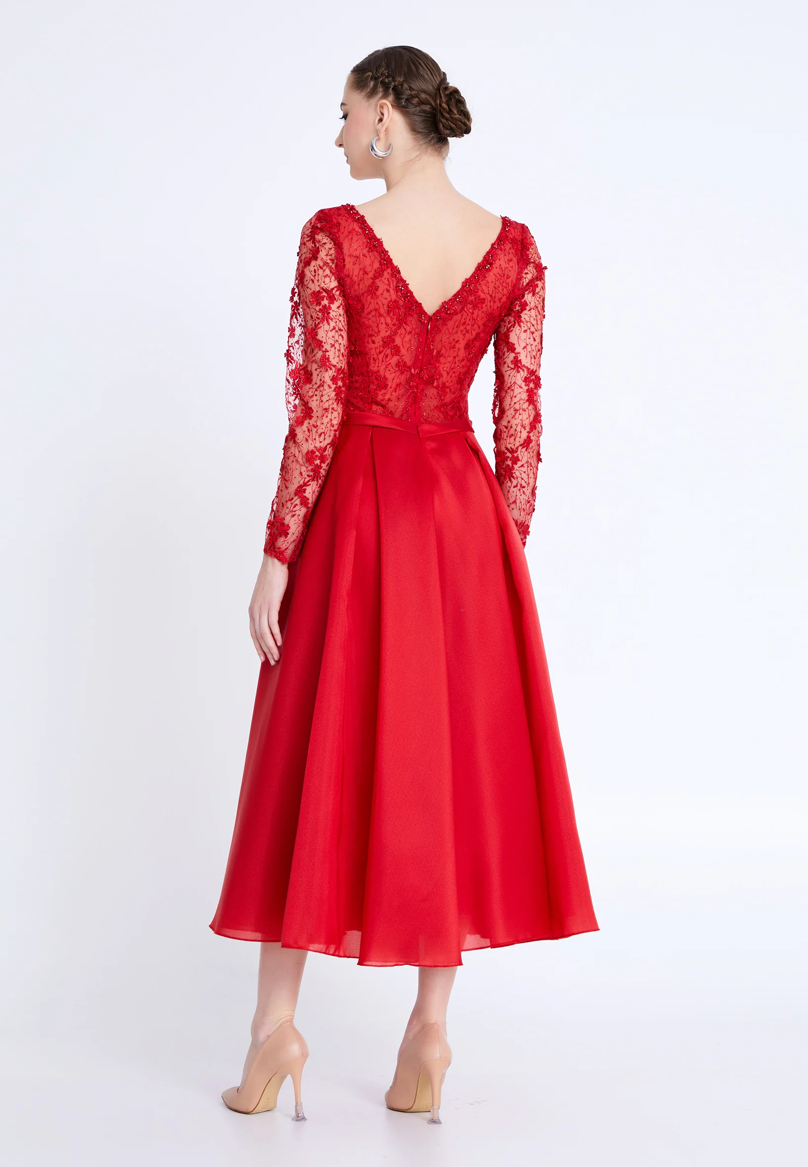 Long Sleeve Midi Polyester A - Line Regular Evening Dress aln1829 - Image 14