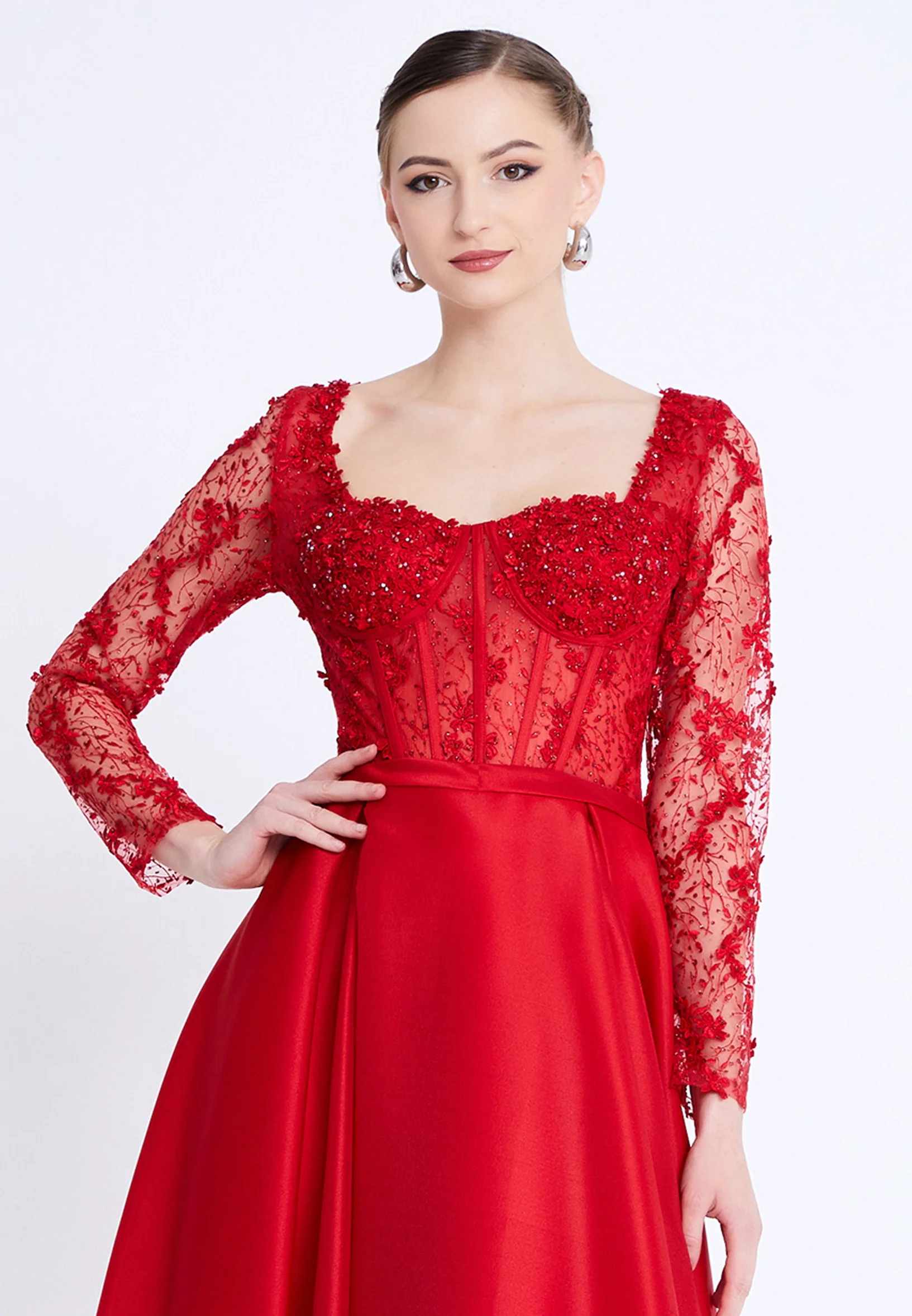Long Sleeve Midi Polyester A - Line Regular Evening Dress aln1829 - Image 16