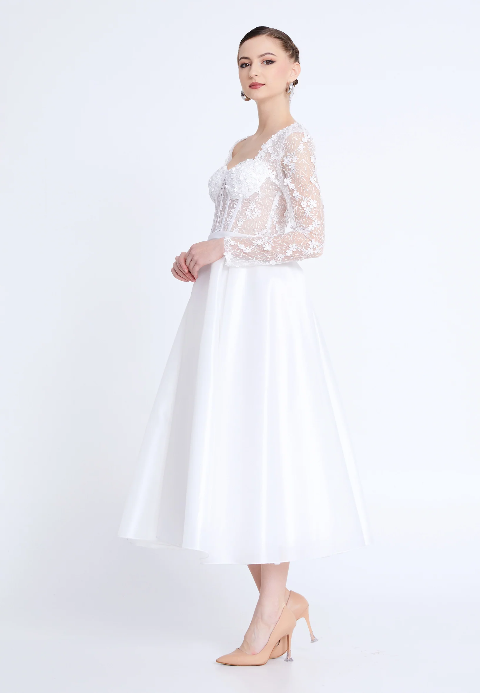 Long Sleeve Midi Polyester A - Line Regular Evening Dress aln1829 - Image 3