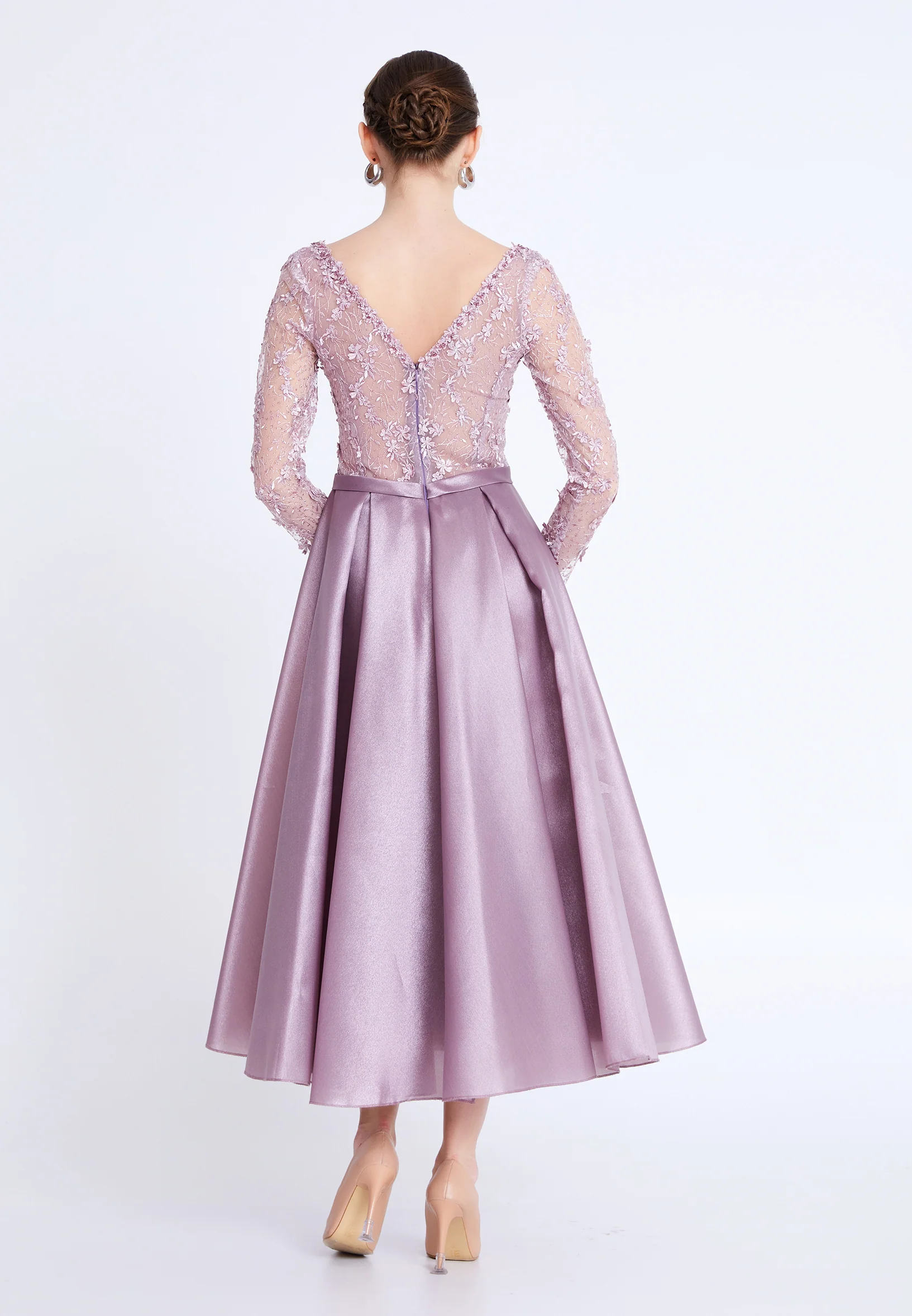 Long Sleeve Midi Polyester A - Line Regular Evening Dress aln1829 - Image 6