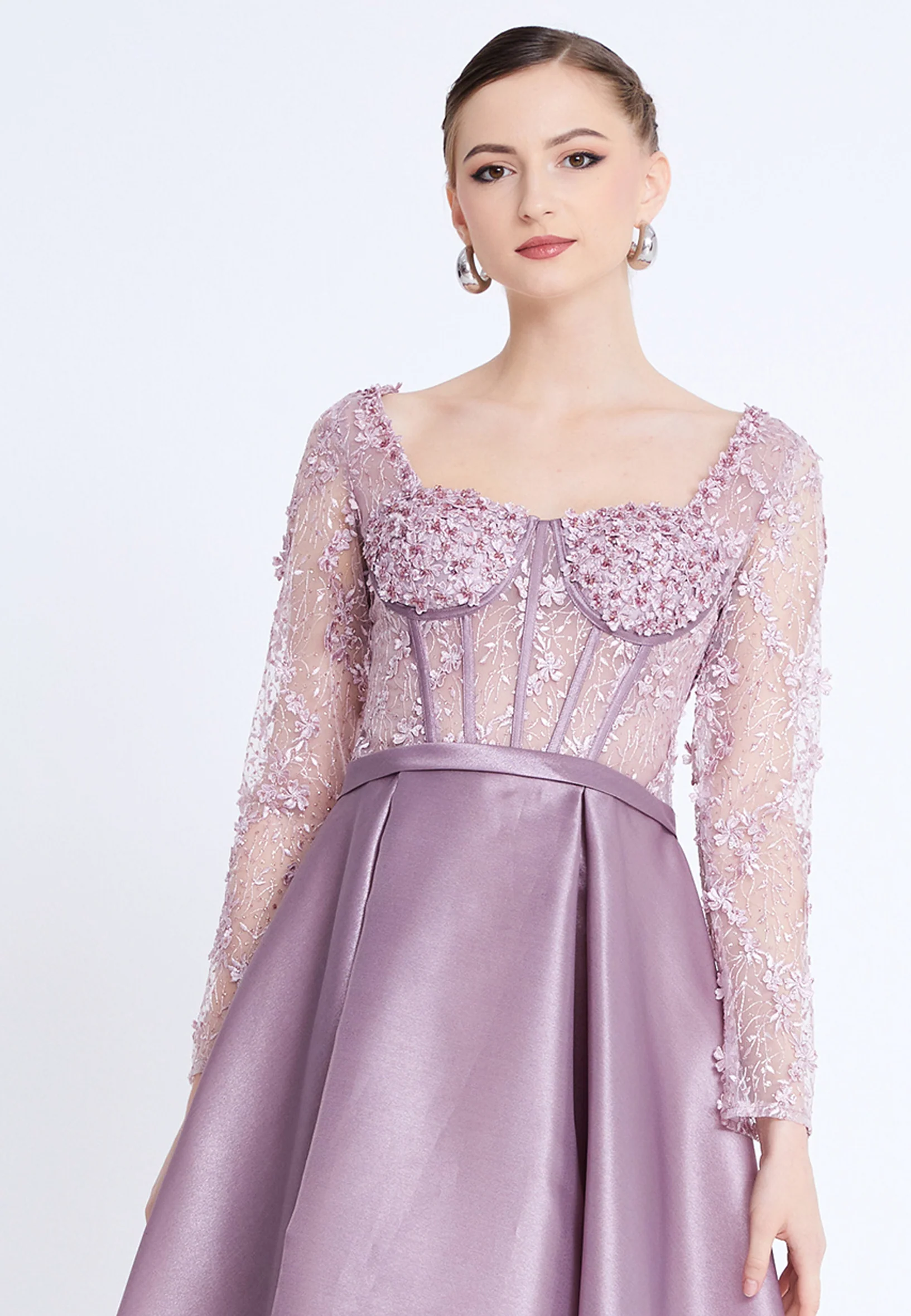 Long Sleeve Midi Polyester A - Line Regular Evening Dress aln1829 - Image 8