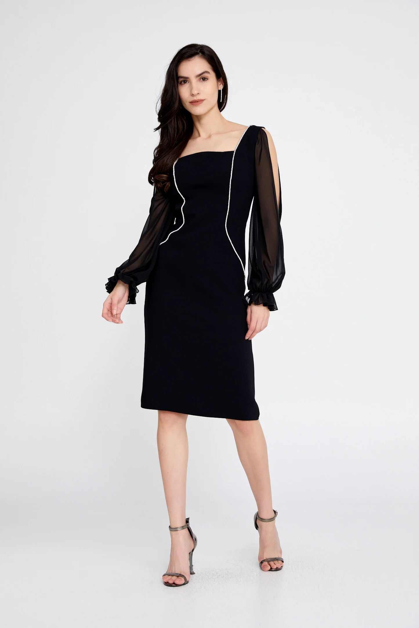 Long Sleeve Midi Polyester Column Regular Evening Dress jnm23-368