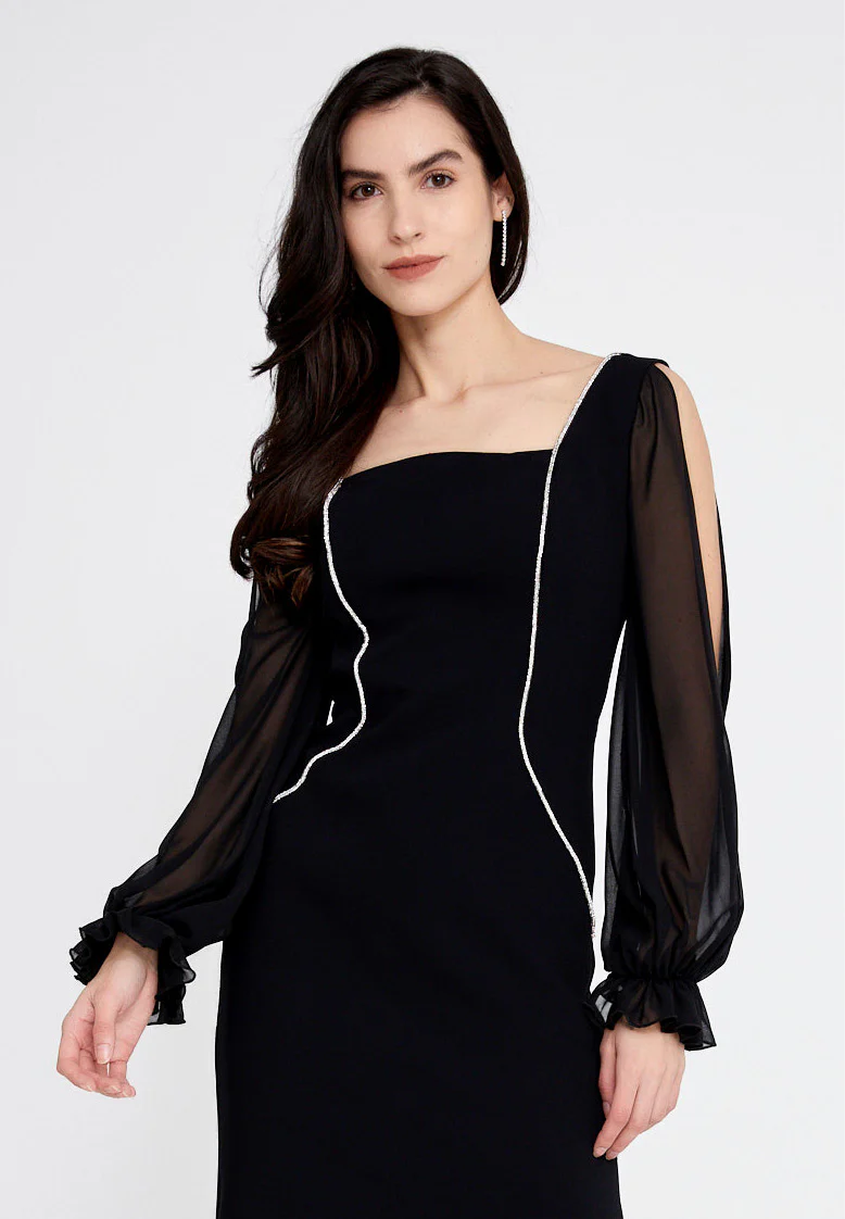 Long Sleeve Midi Polyester Column Regular Evening Dress jnm23-368 - Image 4
