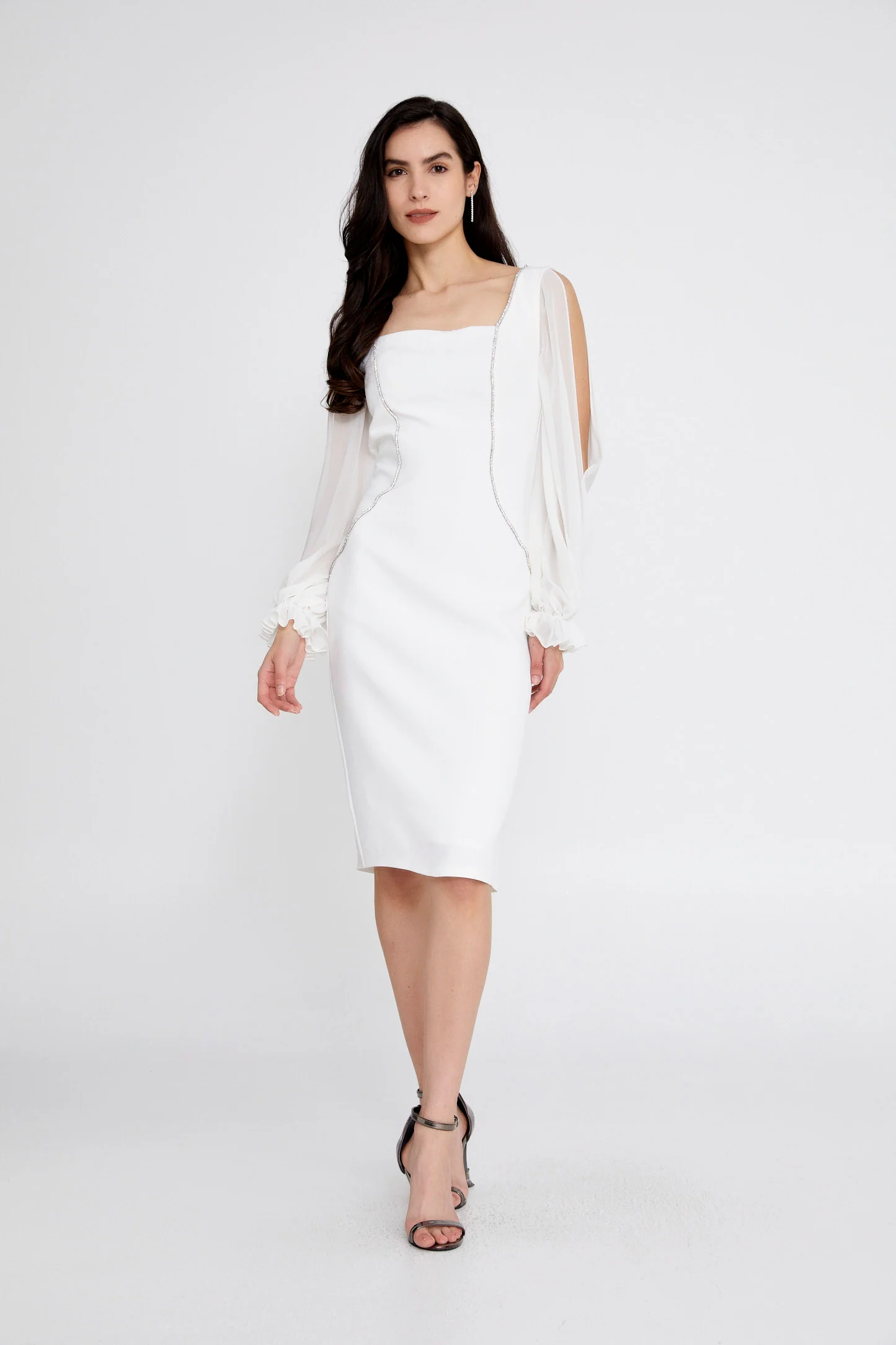 Long Sleeve Midi Polyester Column Regular Evening Dress jnm23-368 - Image 5