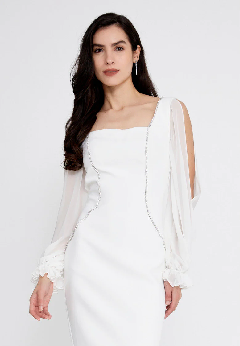 Long Sleeve Midi Polyester Column Regular Evening Dress jnm23-368 - Image 8