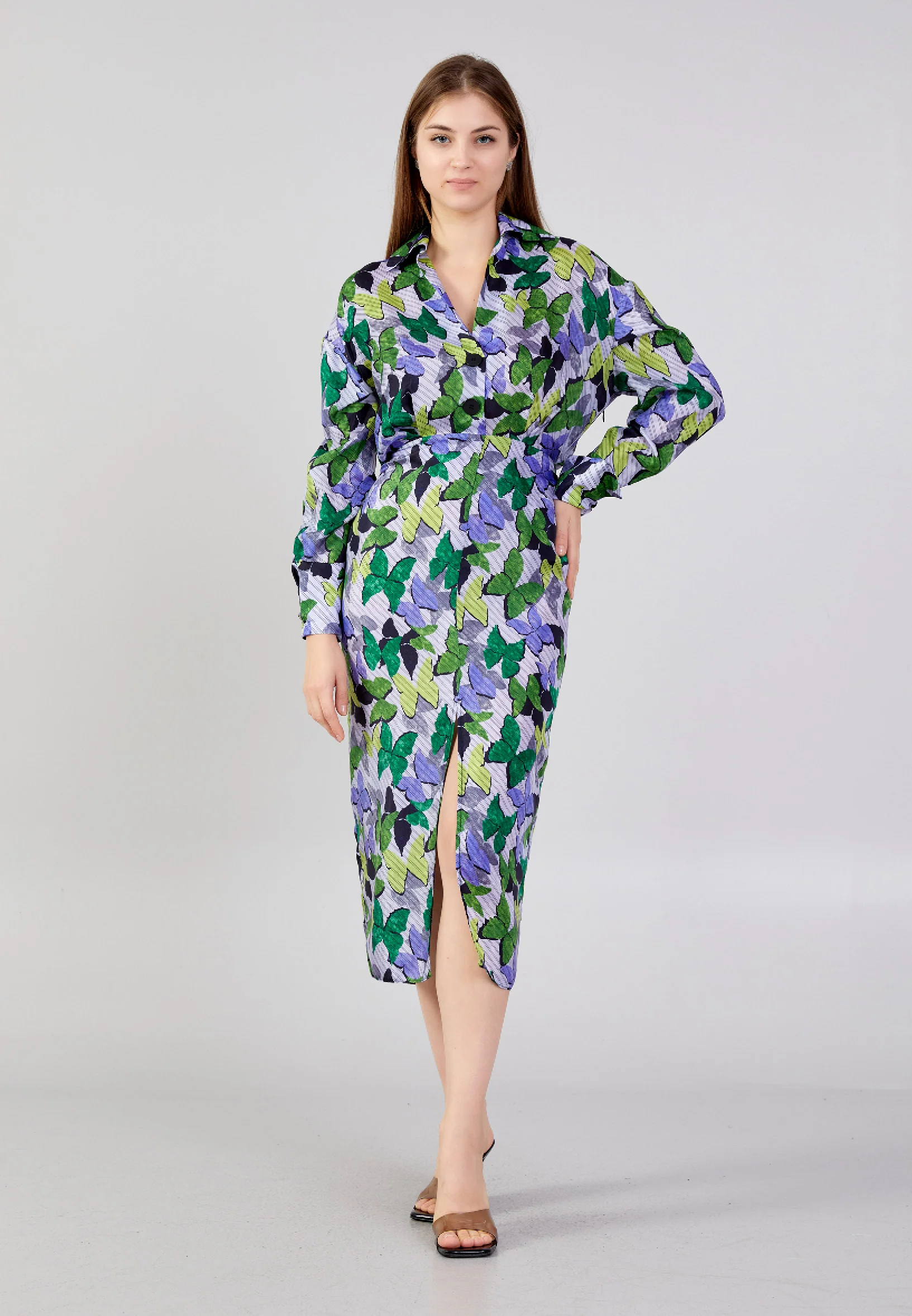 Long Sleeve Midi Satin Column Regular Casual Dress kmy24k40341