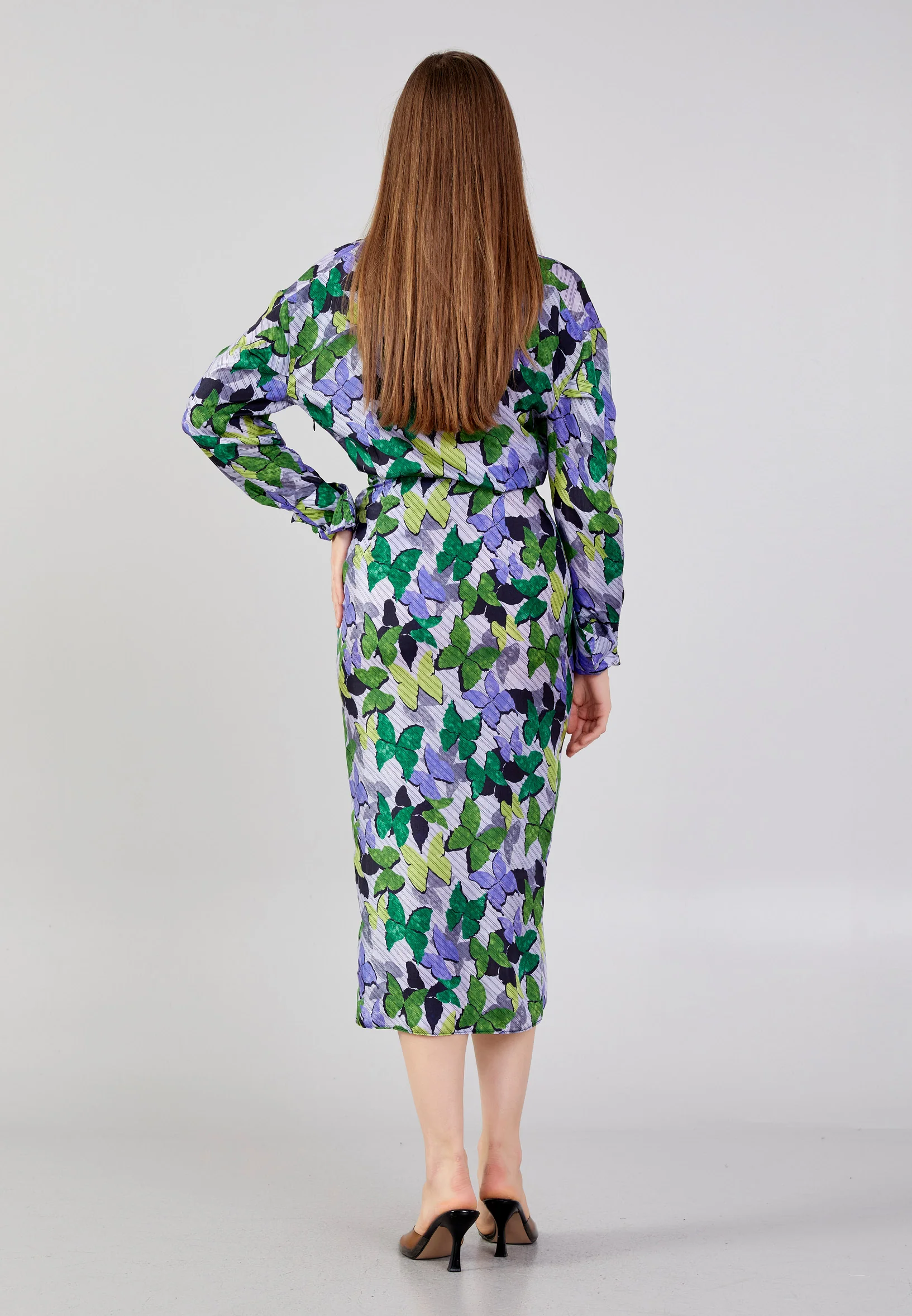 Long Sleeve Midi Satin Column Regular Casual Dress kmy24k40341 - Image 2