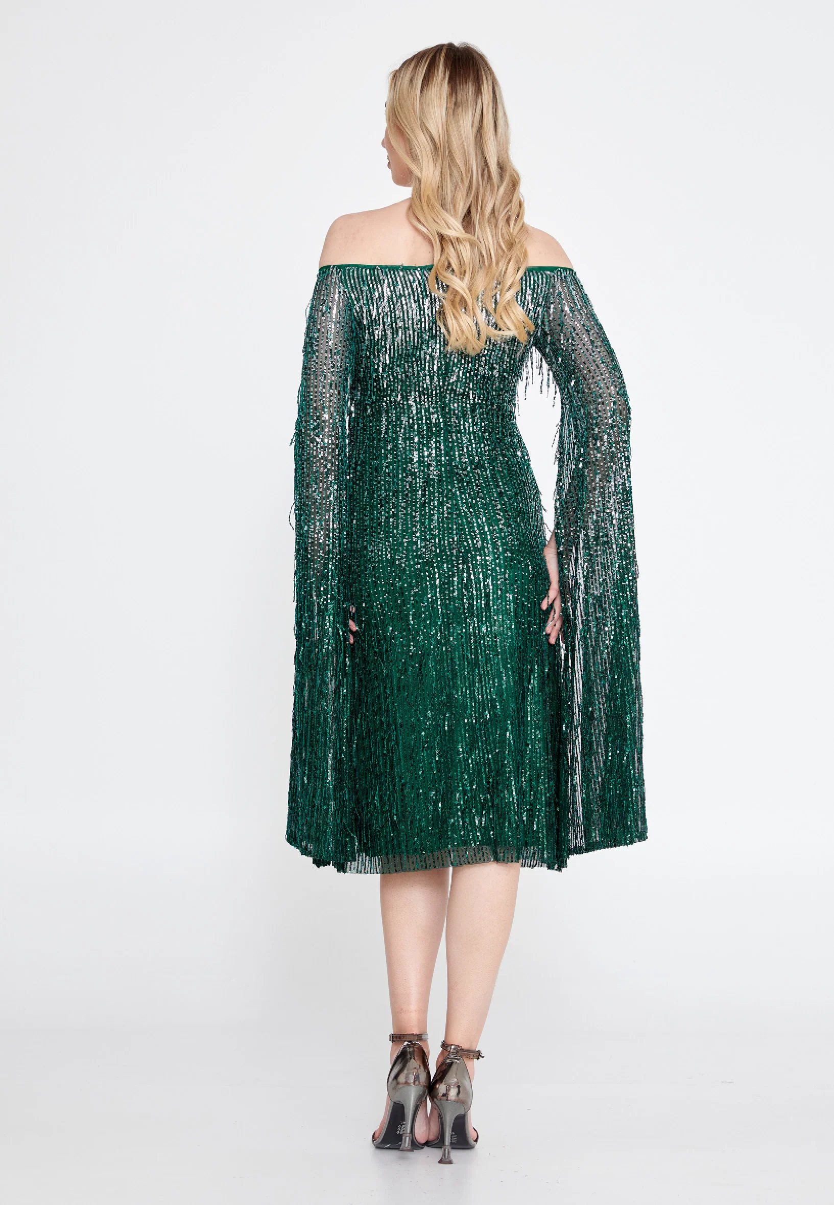 Long Sleeve Midi Sequin Column Regular Evening Dress jnm23-383 - Image 10