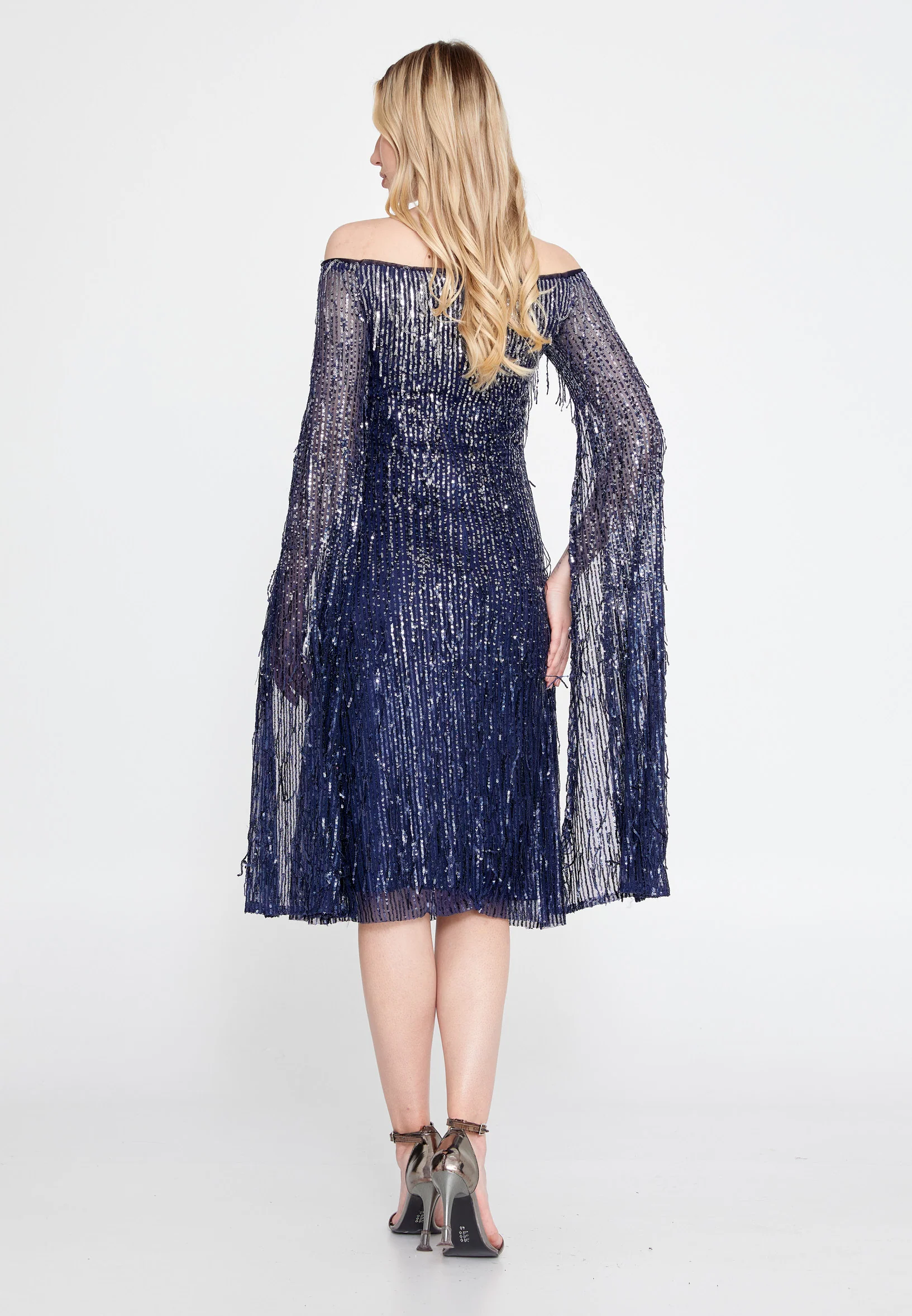 Long Sleeve Midi Sequin Column Regular Evening Dress jnm23-383 - Image 14