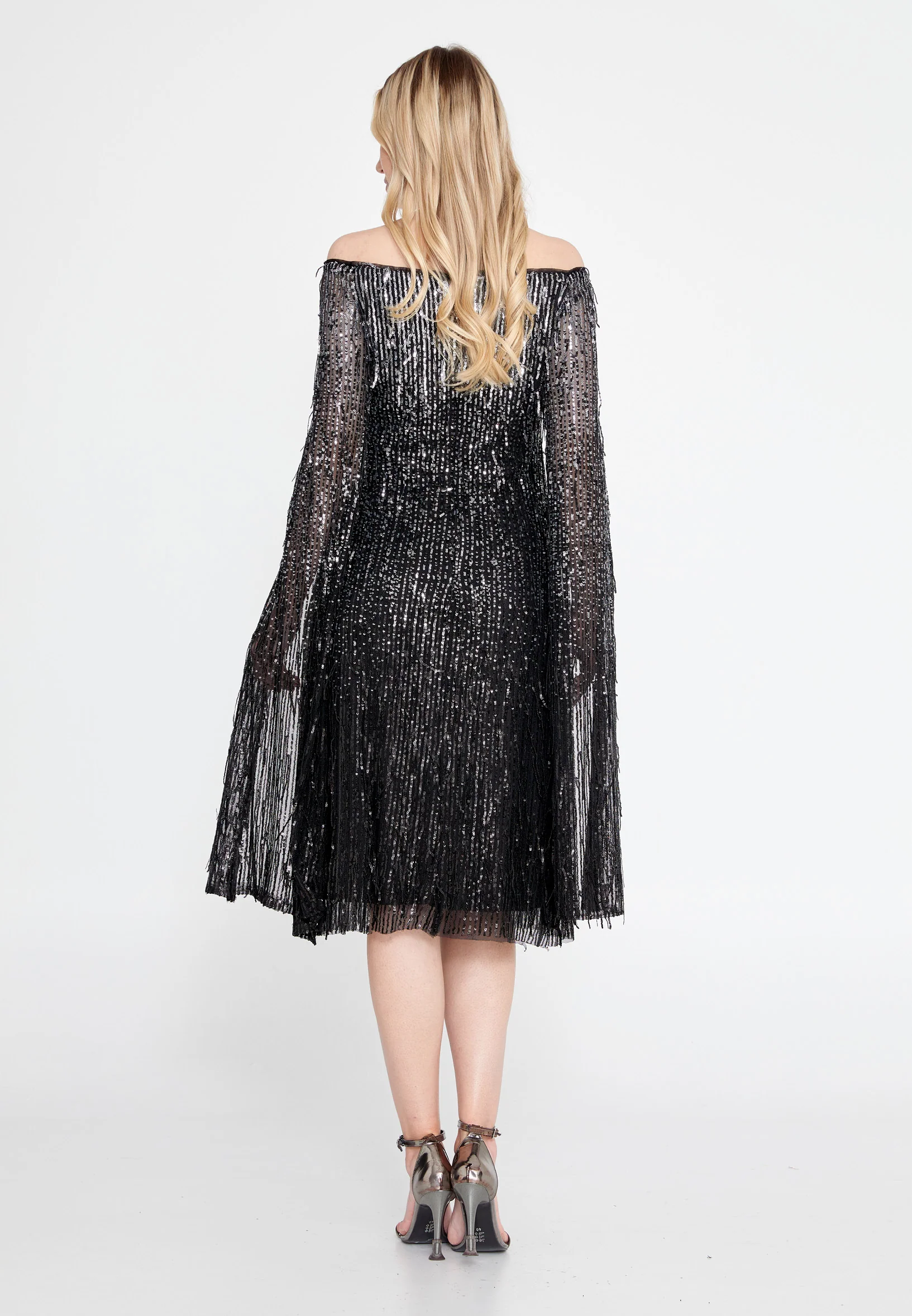 Long Sleeve Midi Sequin Column Regular Evening Dress jnm23-383 - Image 2