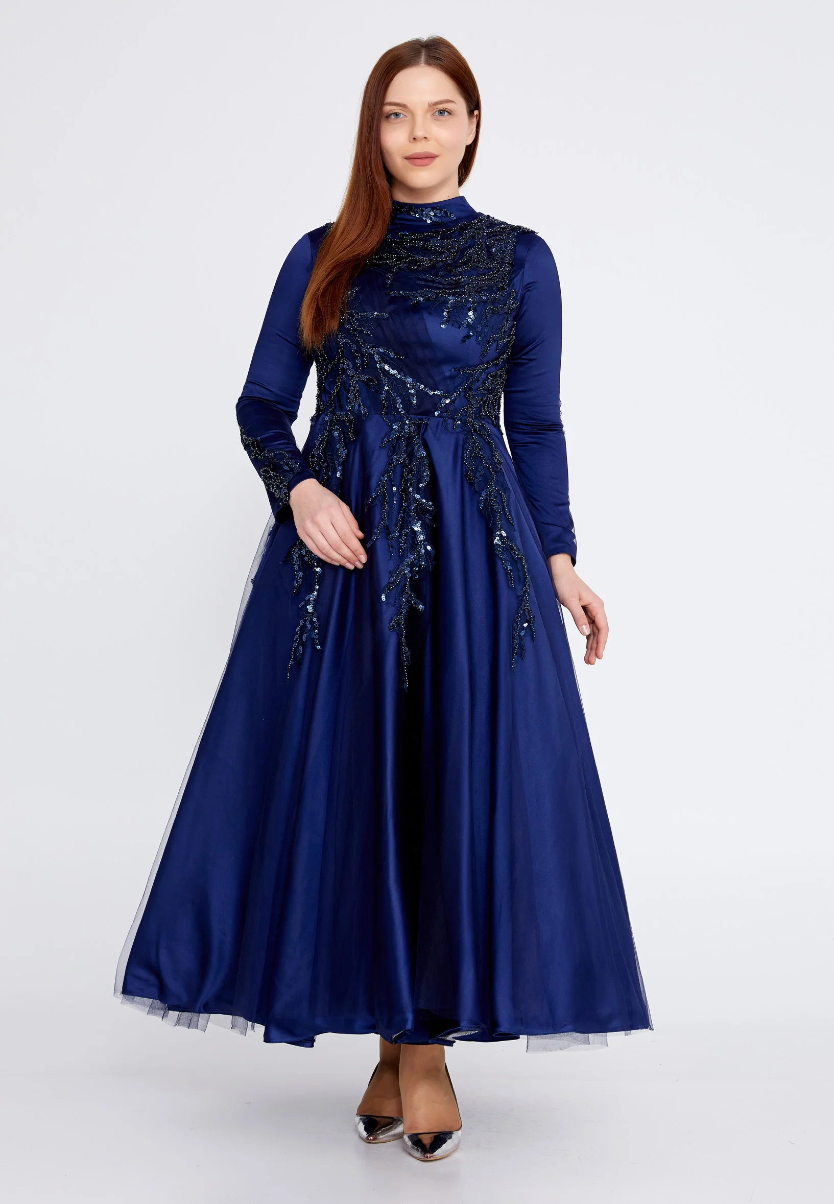Long Sleeve Midi Tulle A - Line Plus Size Prom Dress eck9000-1 - Image 10