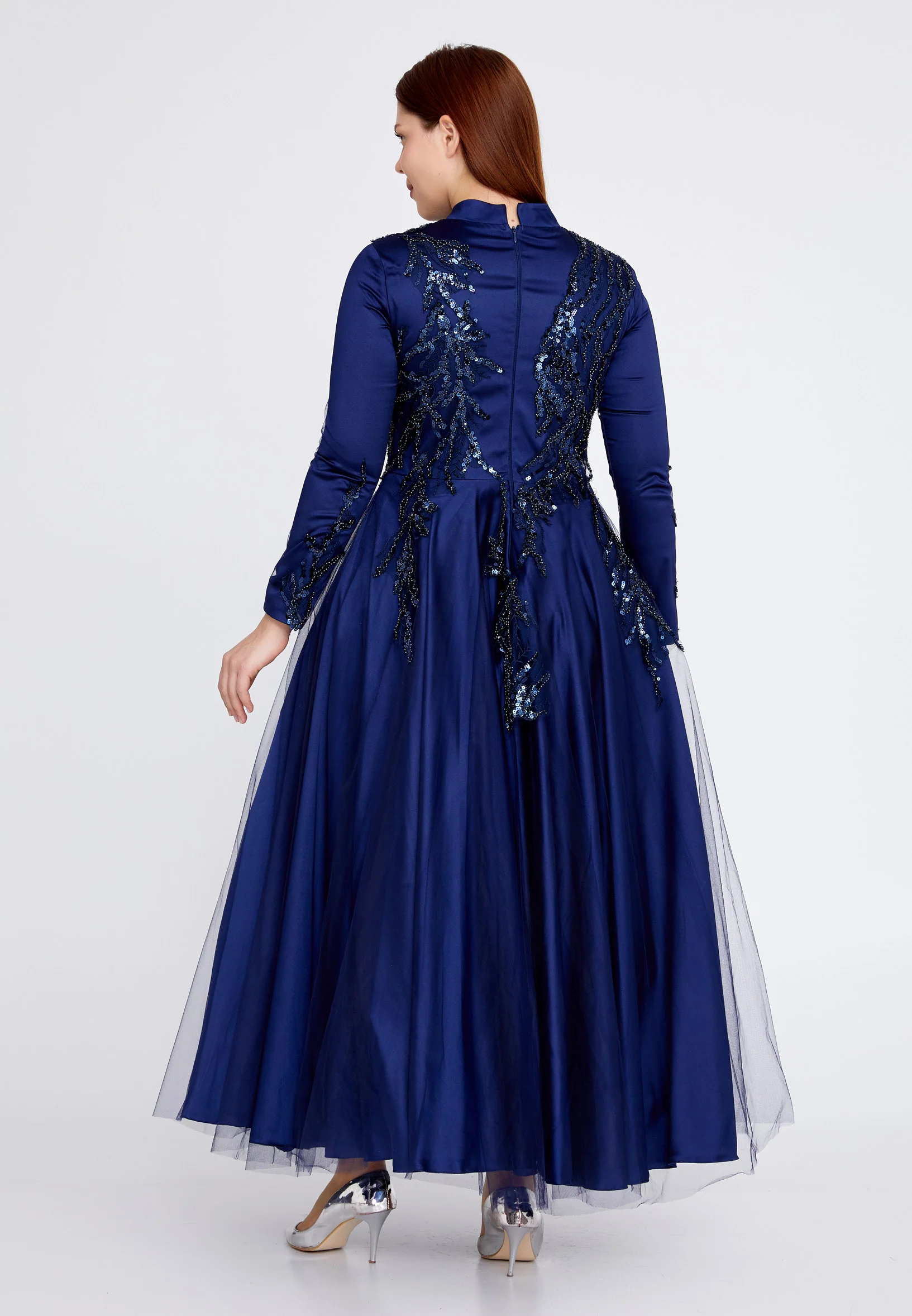 Long Sleeve Midi Tulle A - Line Plus Size Prom Dress eck9000-1 - Image 11