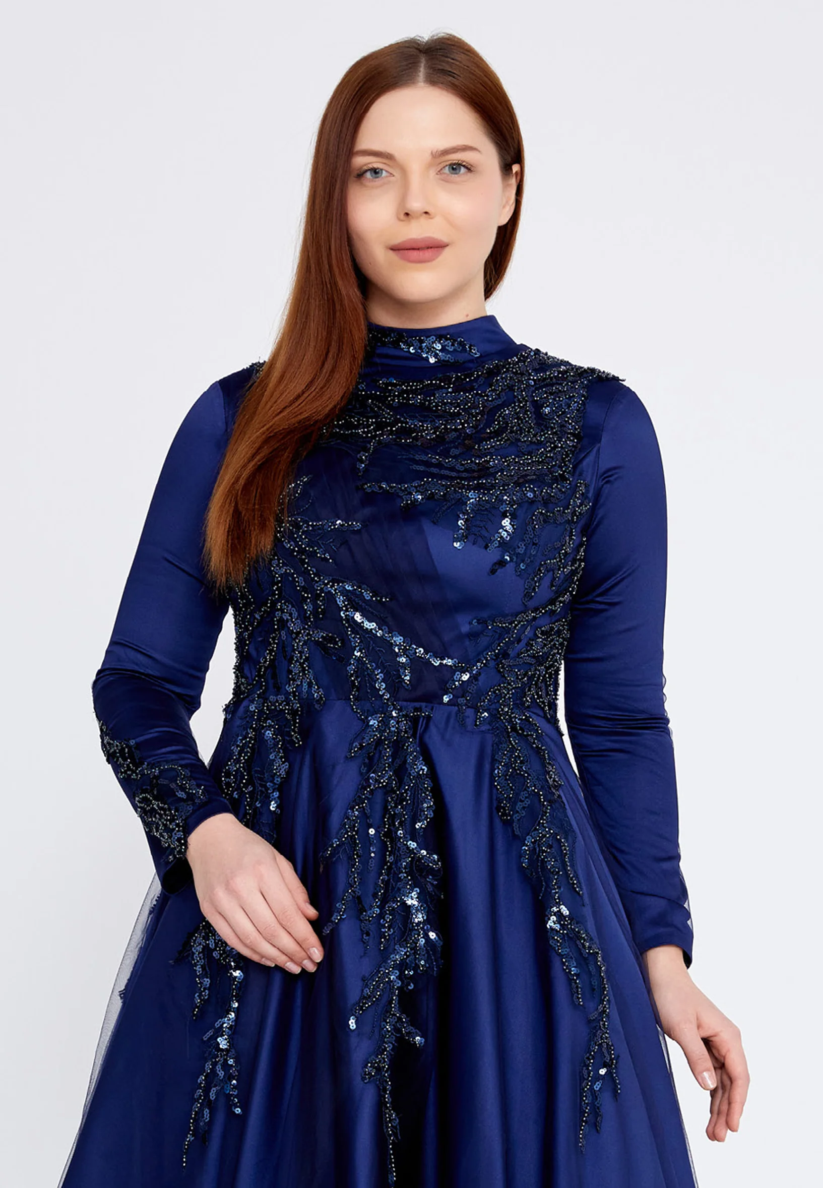Long Sleeve Midi Tulle A - Line Plus Size Prom Dress eck9000-1 - Image 13