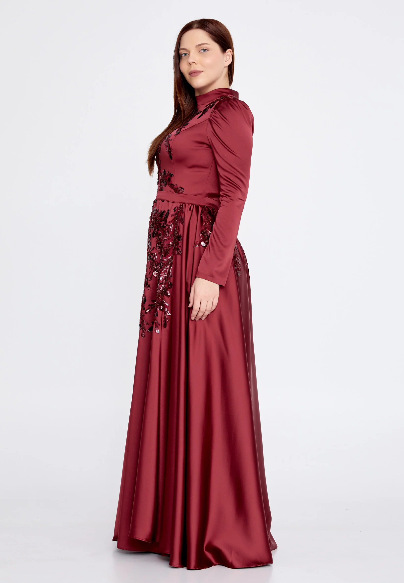 Long Sleeve Midi Tulle A - Line Plus Size Prom Dress eck9000-1 - Image 3