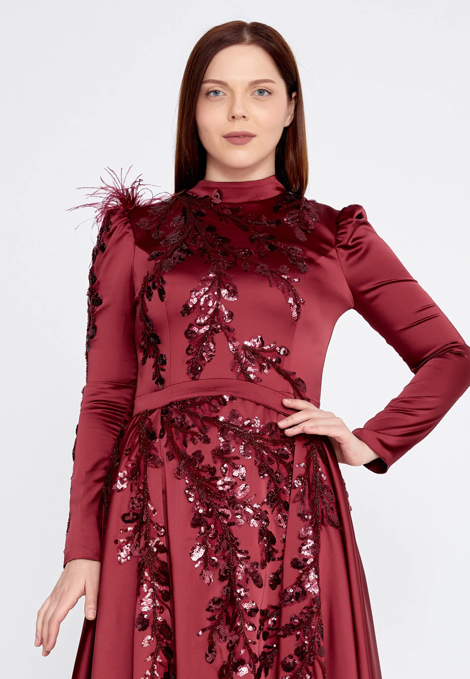 Long Sleeve Midi Tulle A - Line Plus Size Prom Dress eck9000-1 - Image 4