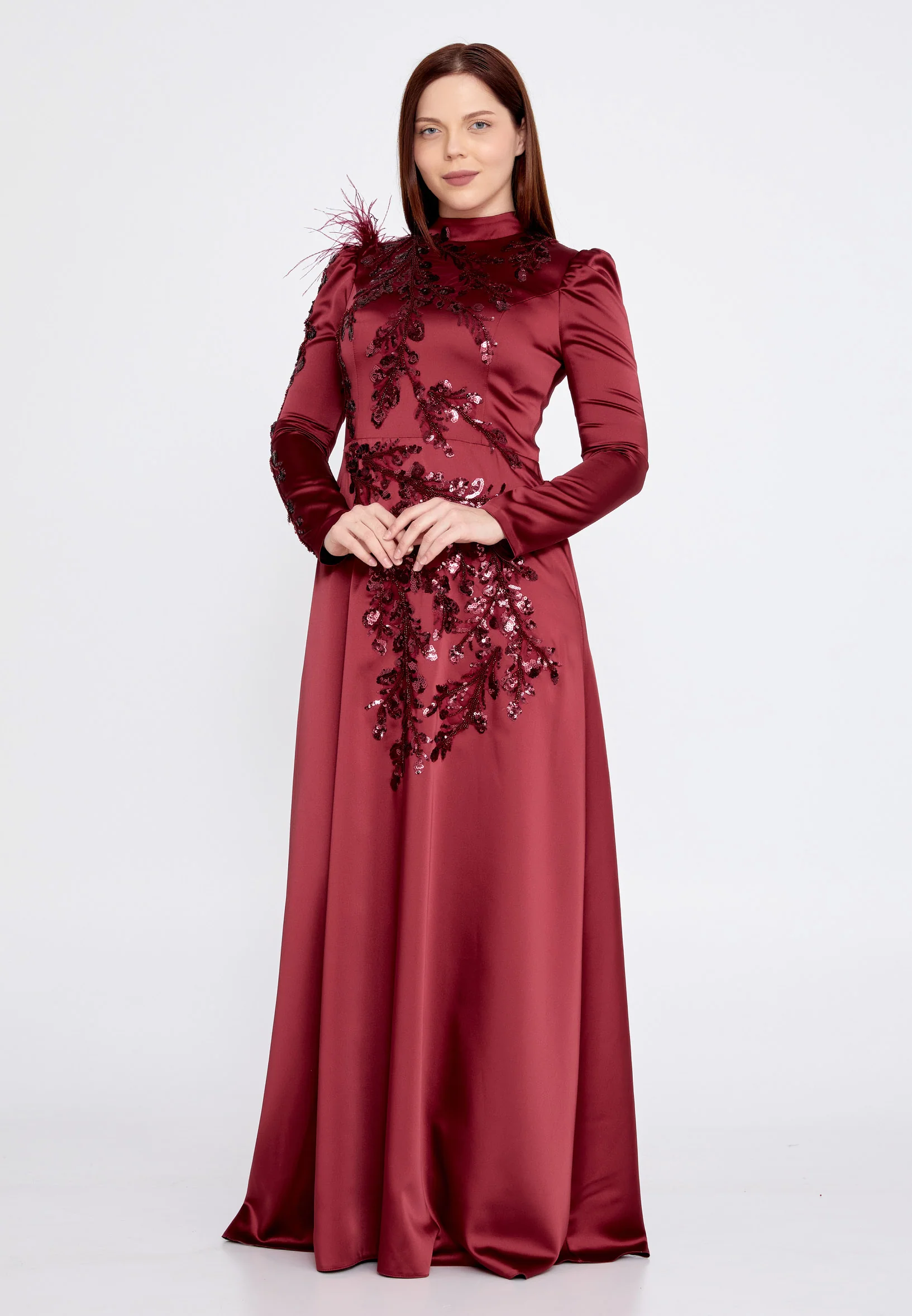 Long Sleeve Midi Tulle A - Line Plus Size Prom Dress eck9000-1 - Image 5