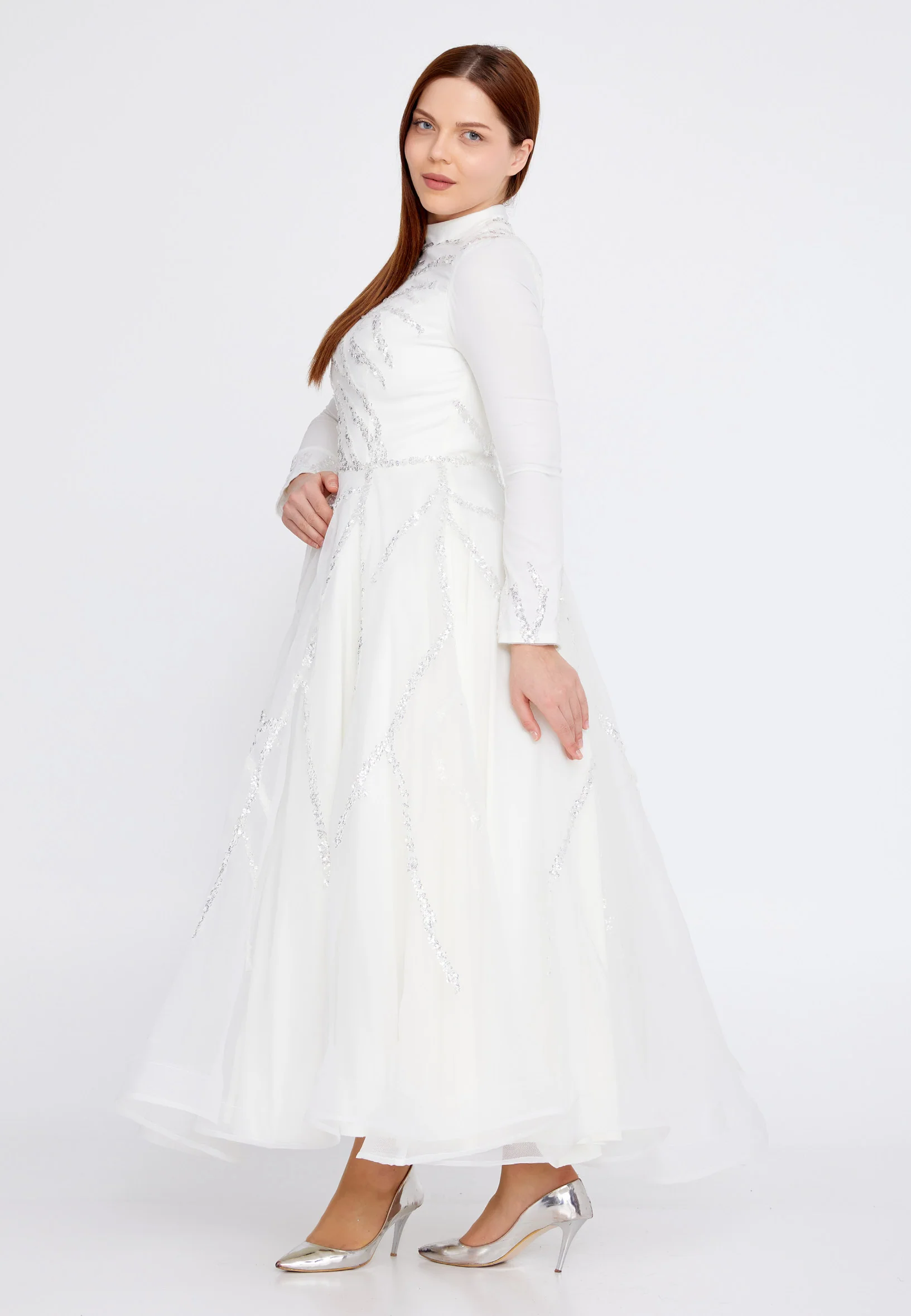 Long Sleeve Midi Tulle A - Line Plus Size Prom Dress gzk1001-1 - Image 3