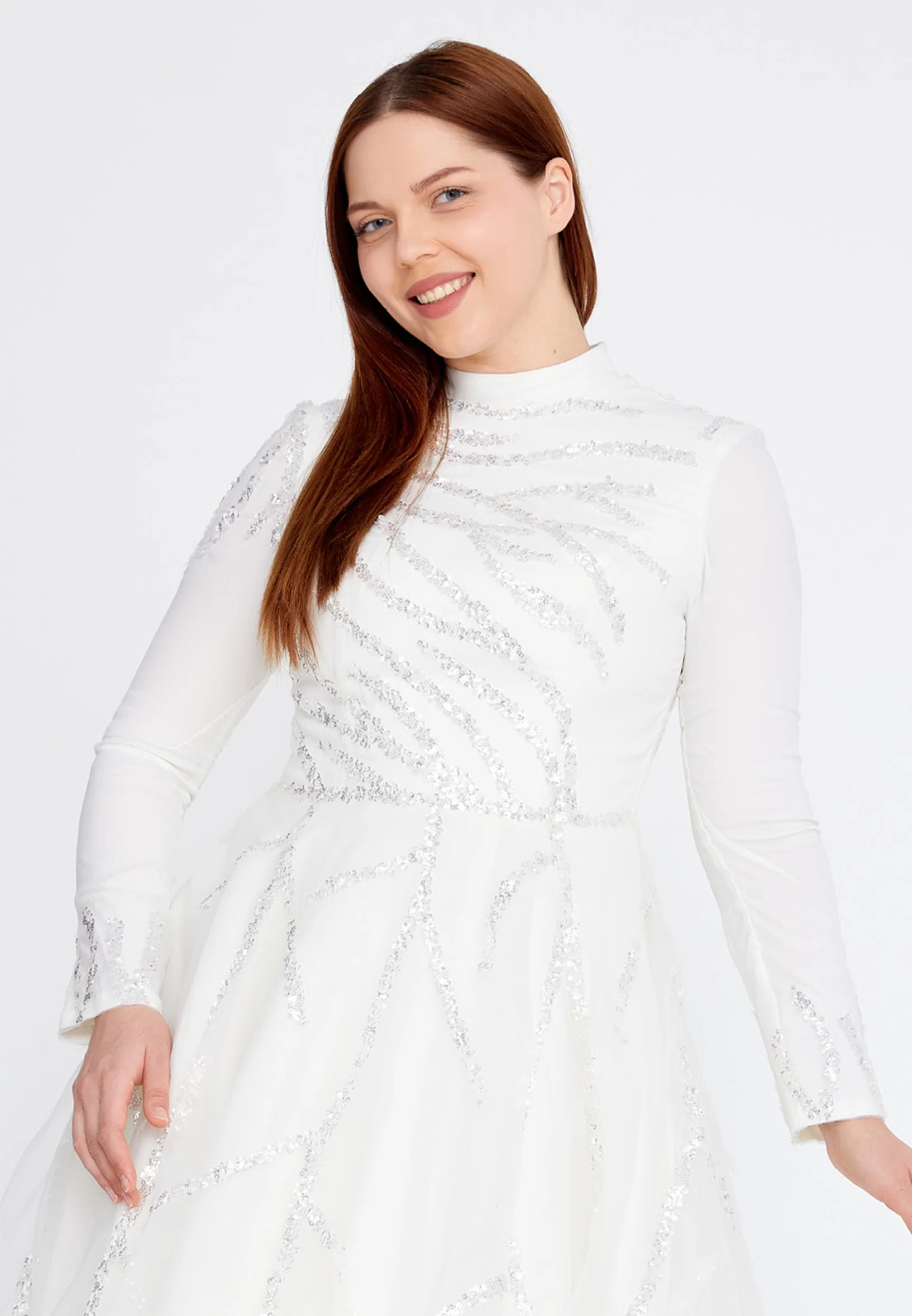 Long Sleeve Midi Tulle A - Line Plus Size Prom Dress gzk1001-1 - Image 4