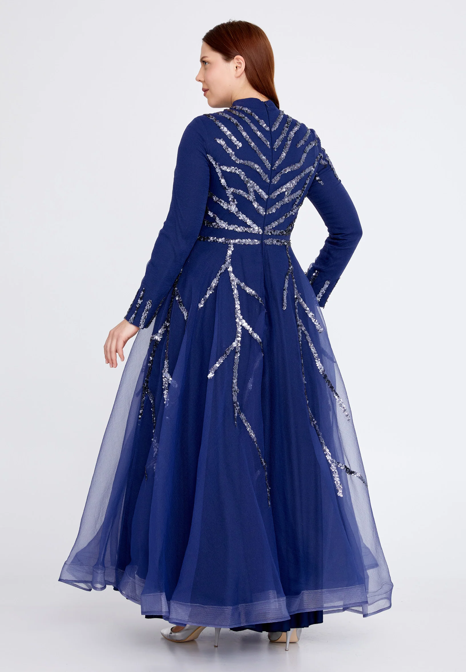 Long Sleeve Midi Tulle A - Line Plus Size Prom Dress gzk1001-1 - Image 6