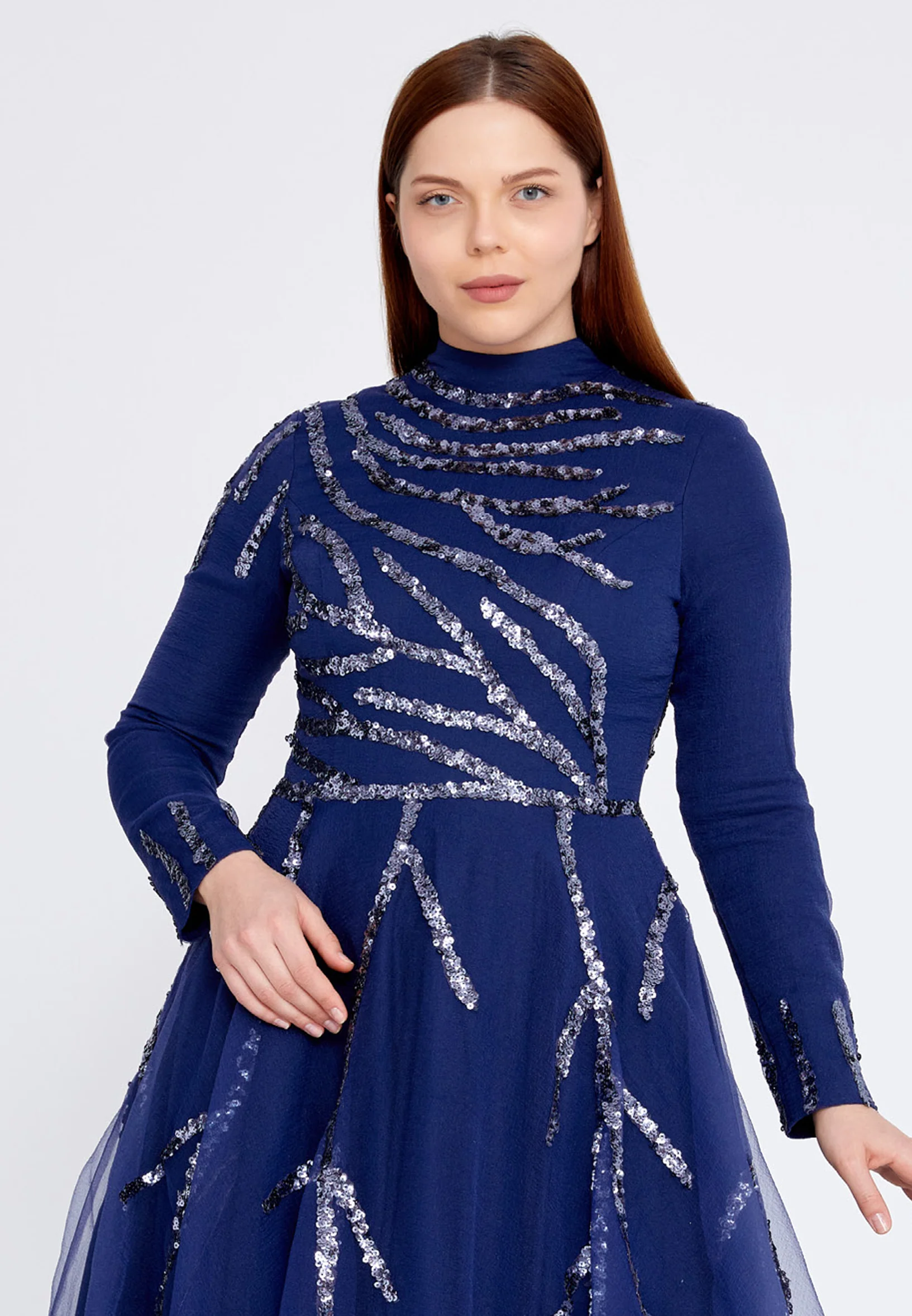 Long Sleeve Midi Tulle A - Line Plus Size Prom Dress gzk1001-1 - Image 8