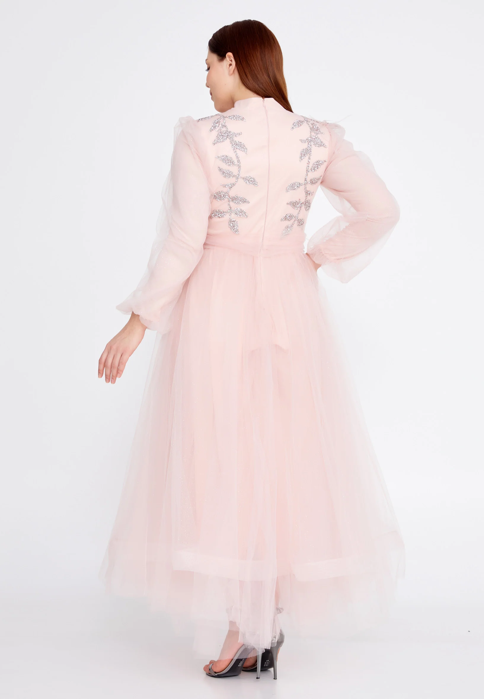 Long Sleeve Midi Tulle A - Line Plus Size Prom Dress gzk7004-b - Image 10