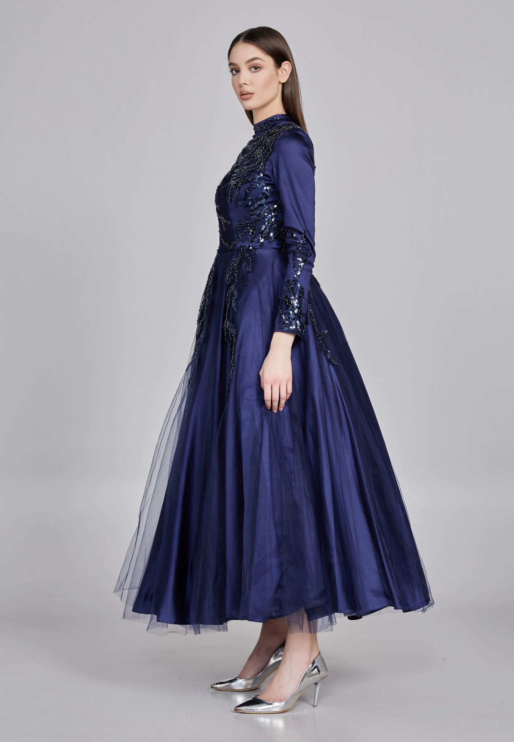 Long Sleeve Midi Tulle A - Line Regular Prom Dress eck9000 - Image 11