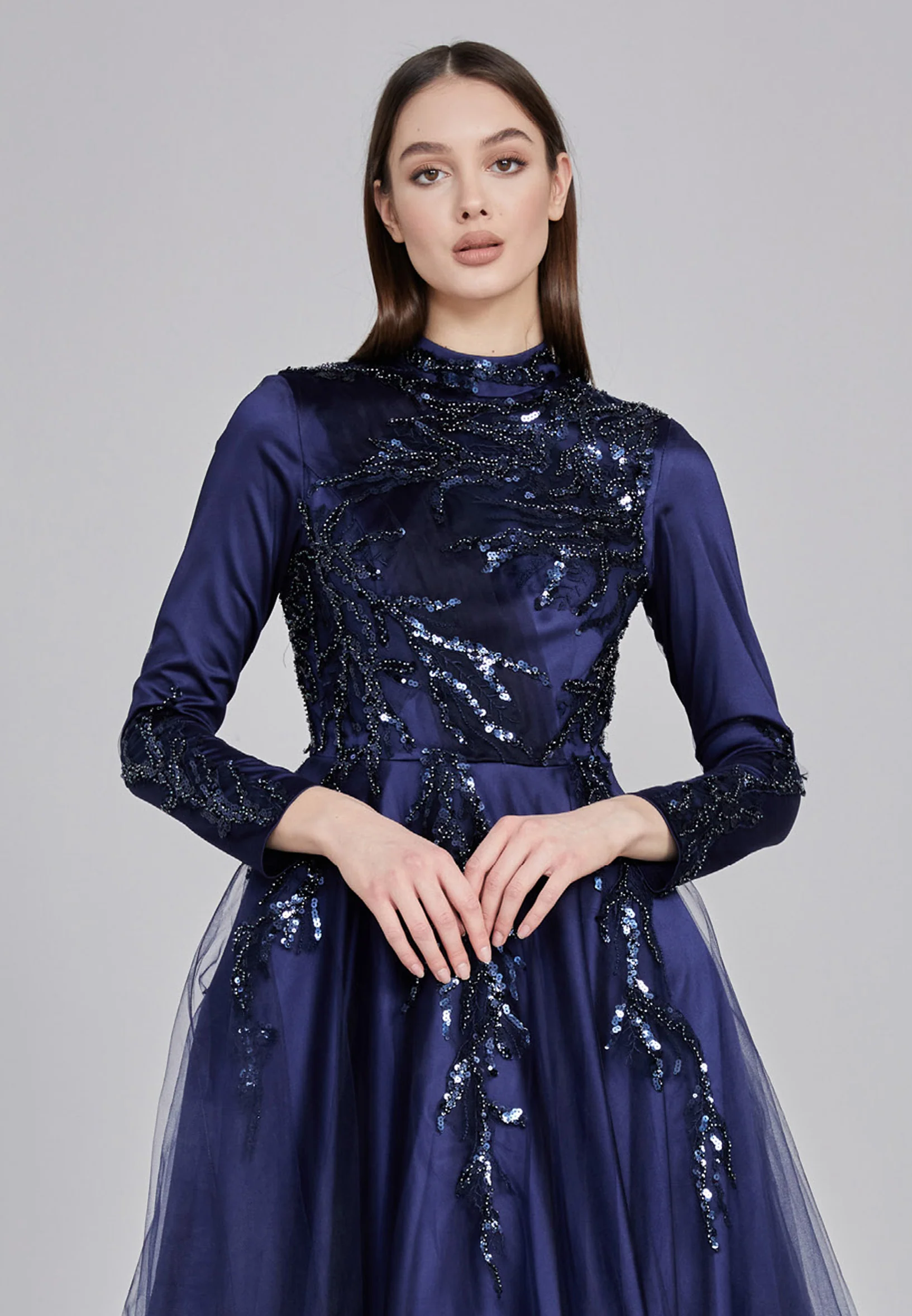 Long Sleeve Midi Tulle A - Line Regular Prom Dress eck9000 - Image 12